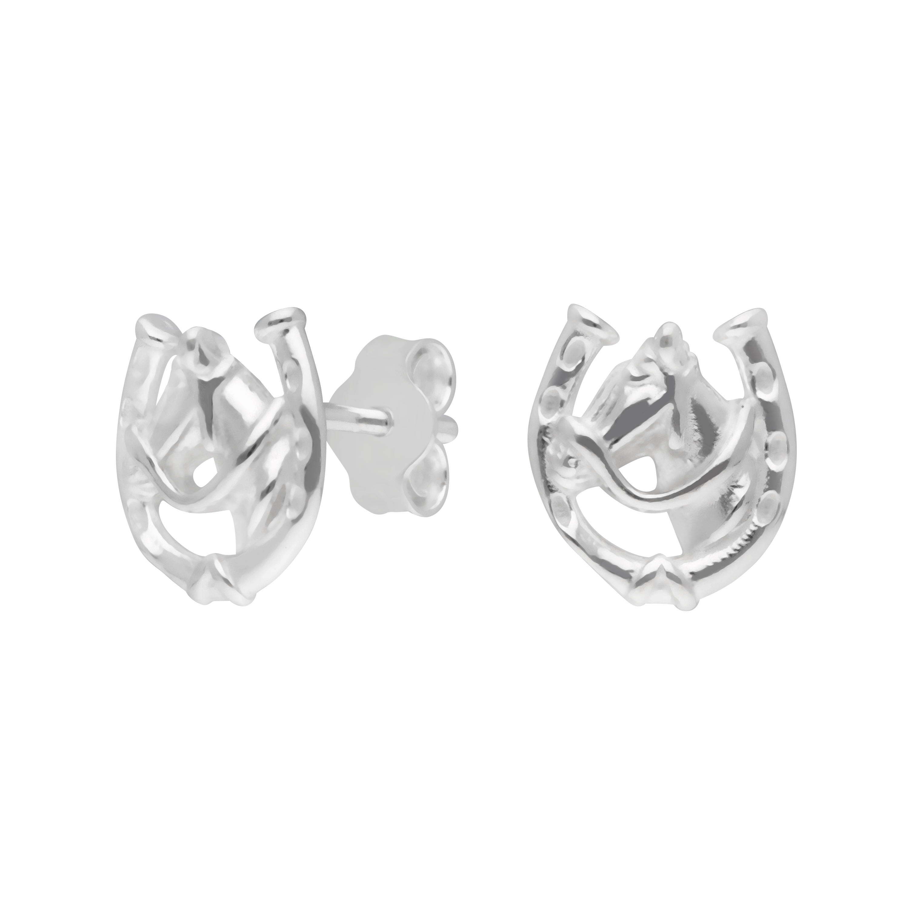 New Sterling Silver Horse & Horseshoe Stud Earrings