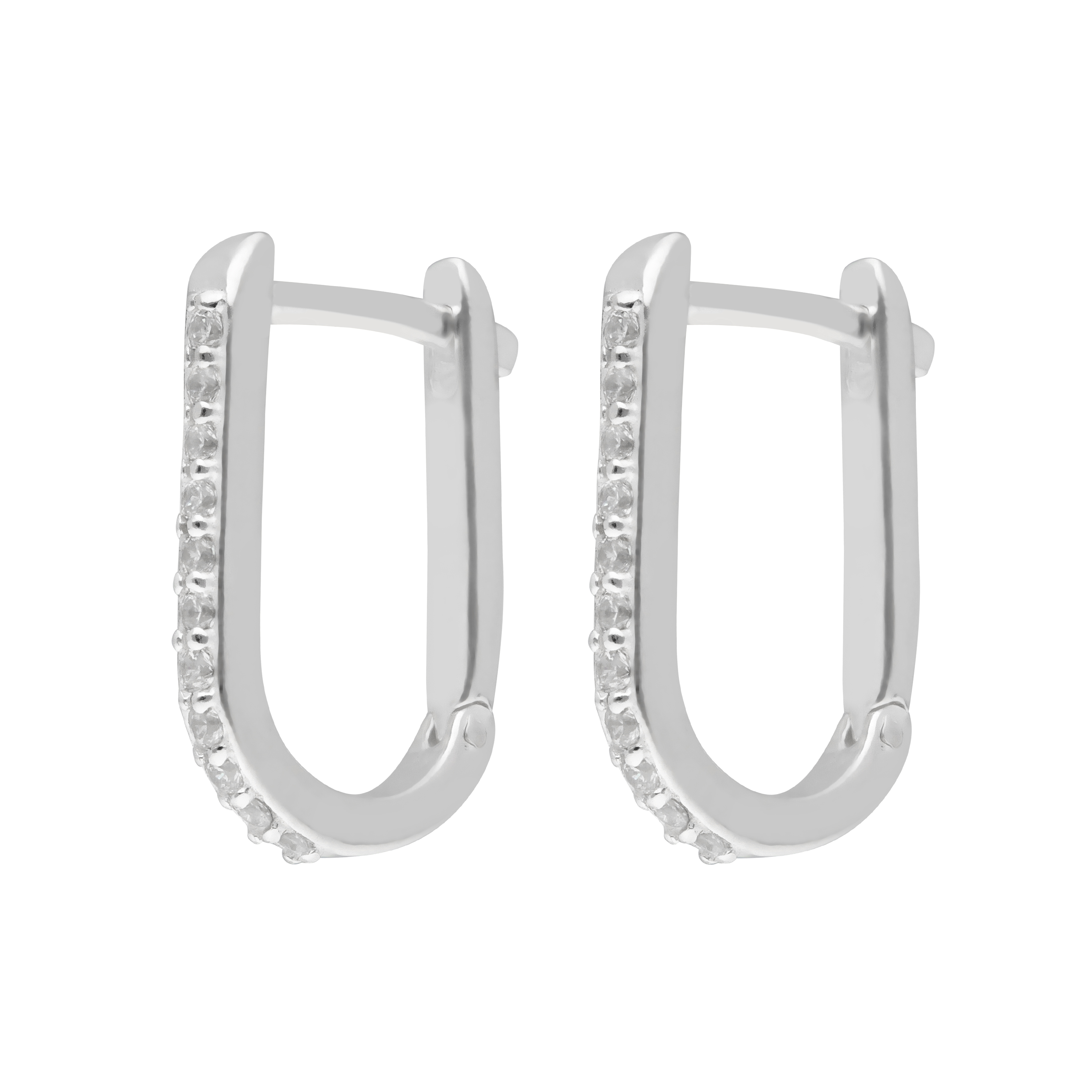 New Sterling Silver Cubic Zirconia Hinged Oval Huggie Earrings