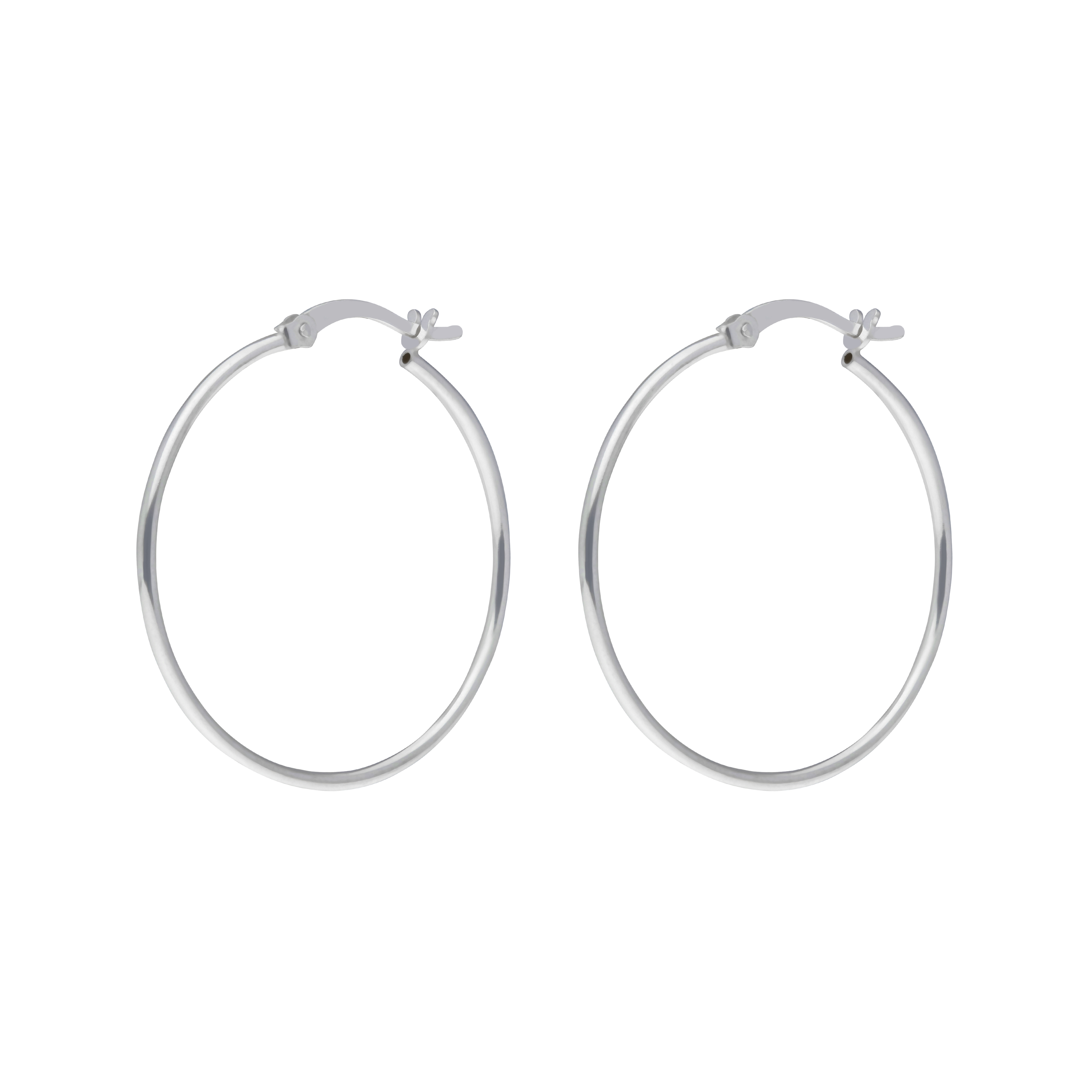 New Sterling Silver 30mm Plain Hoop Creole Earrings