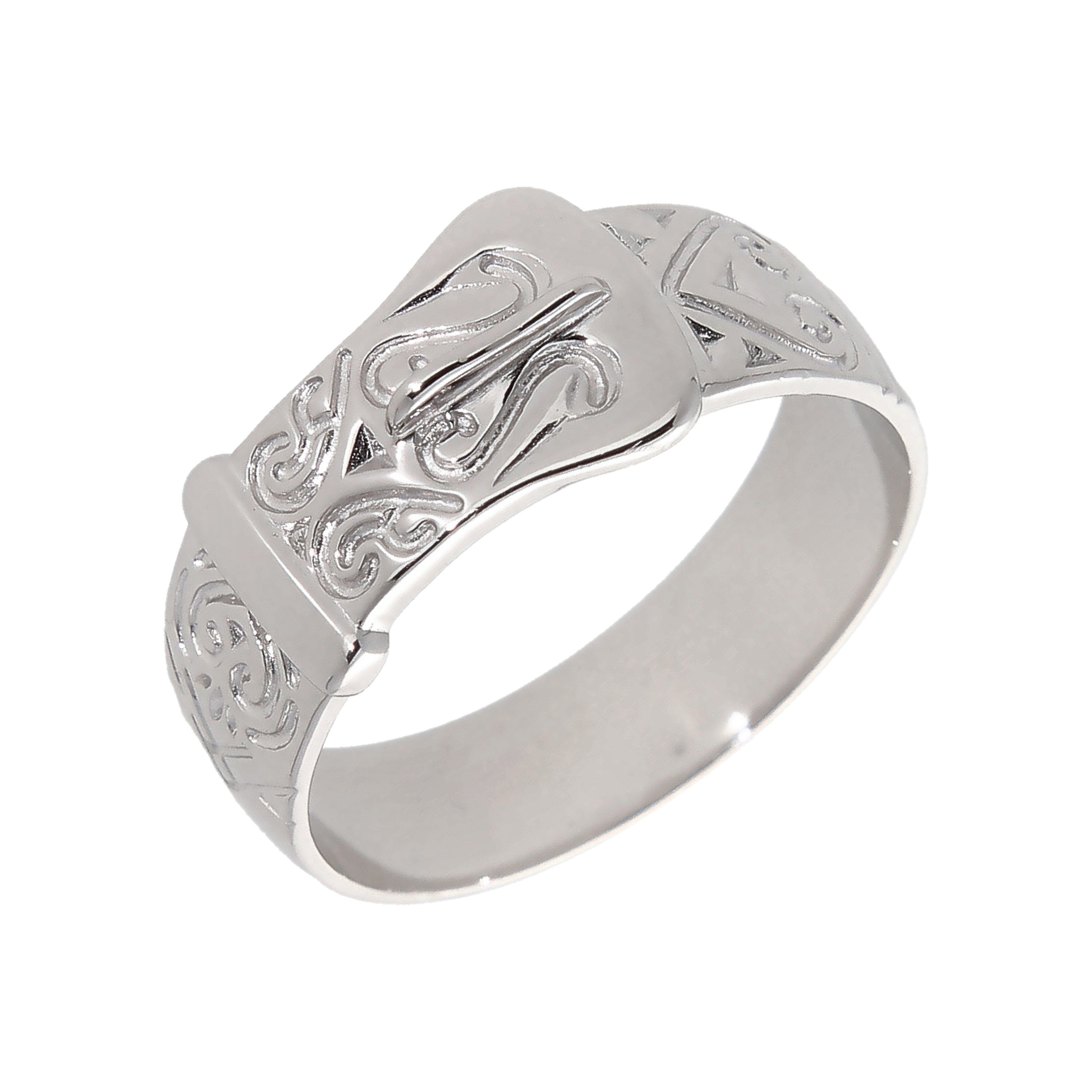 New Sterling Silver Patterned Buckle Ring