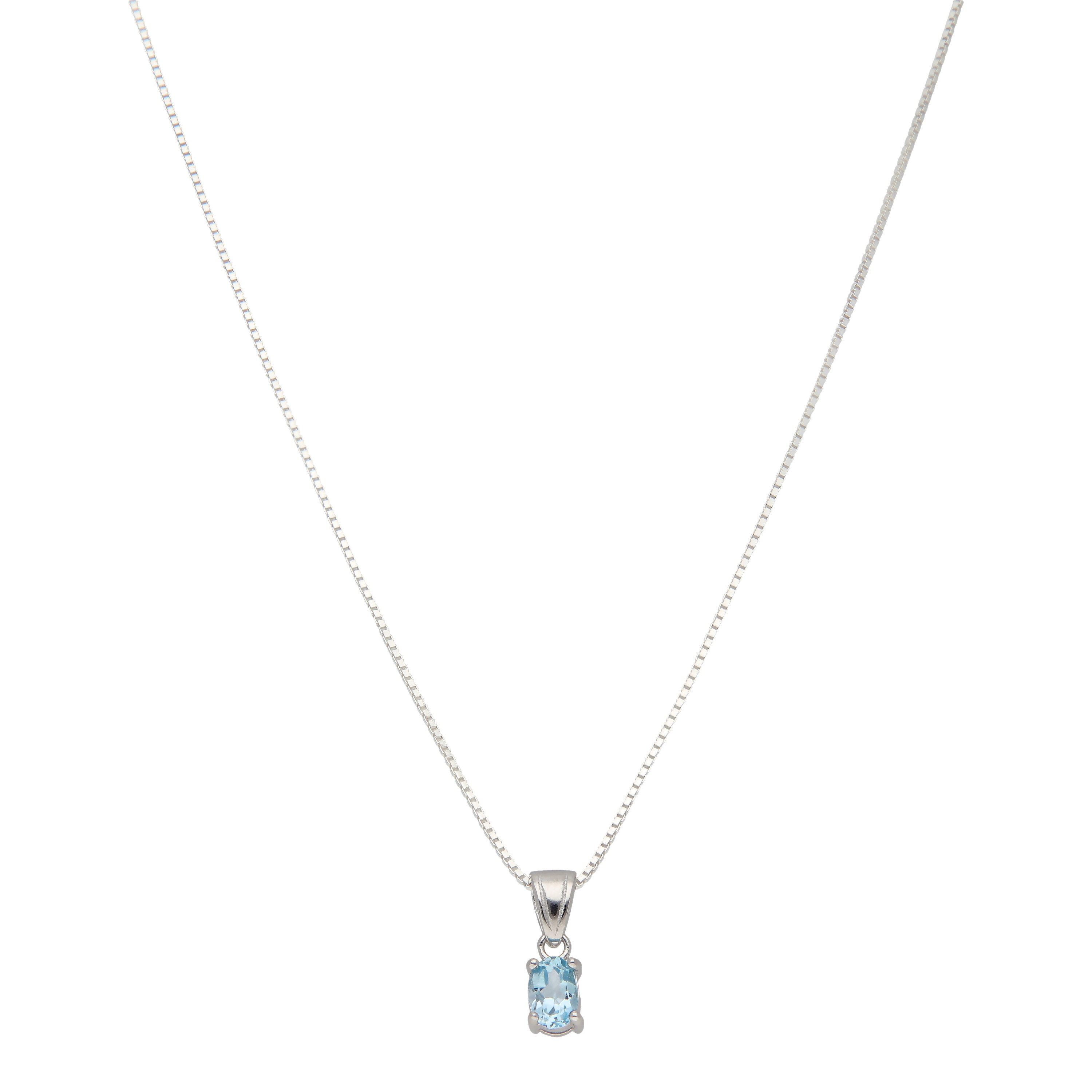 New Sterling Silver Oval Blue Topaz Pendant & 18" Chain Necklace
