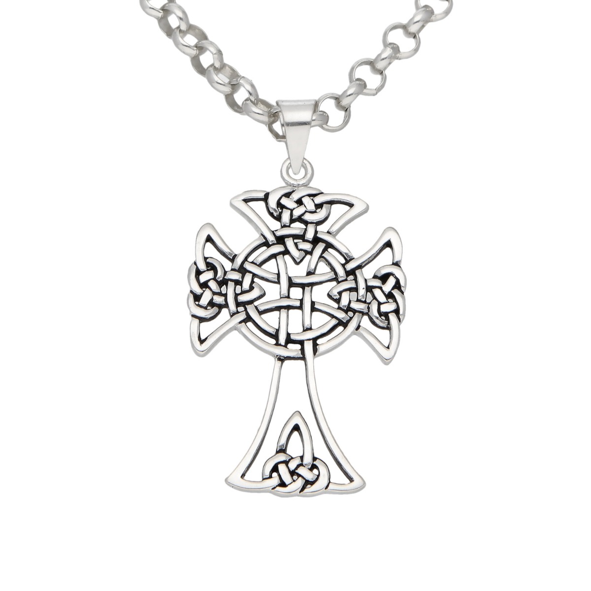 New Sterling Silver Celtic Cross & Belcher Chain Necklace