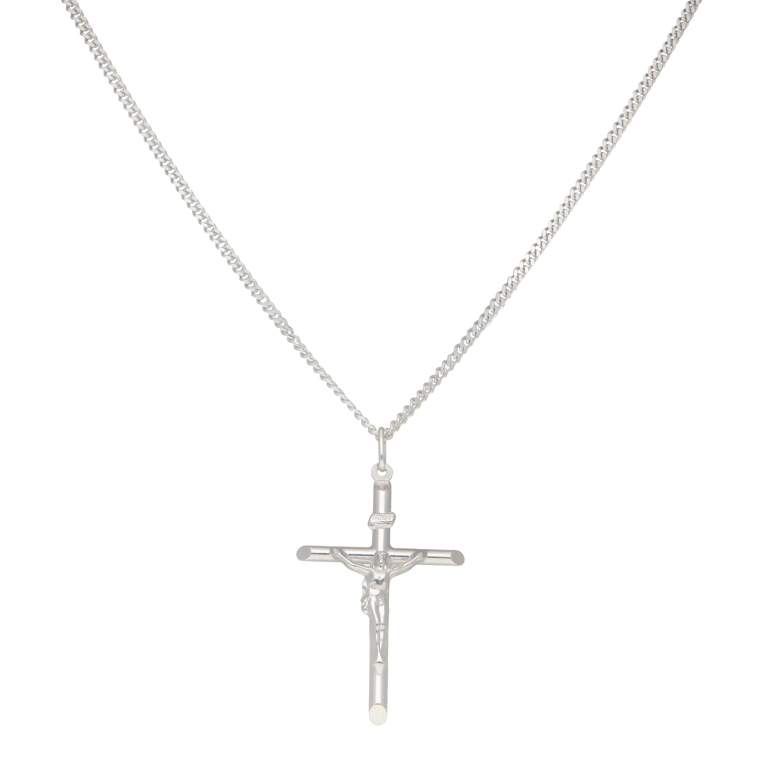 New Sterling Silver Crucifix Pendant & 22" Curb Chain Necklace