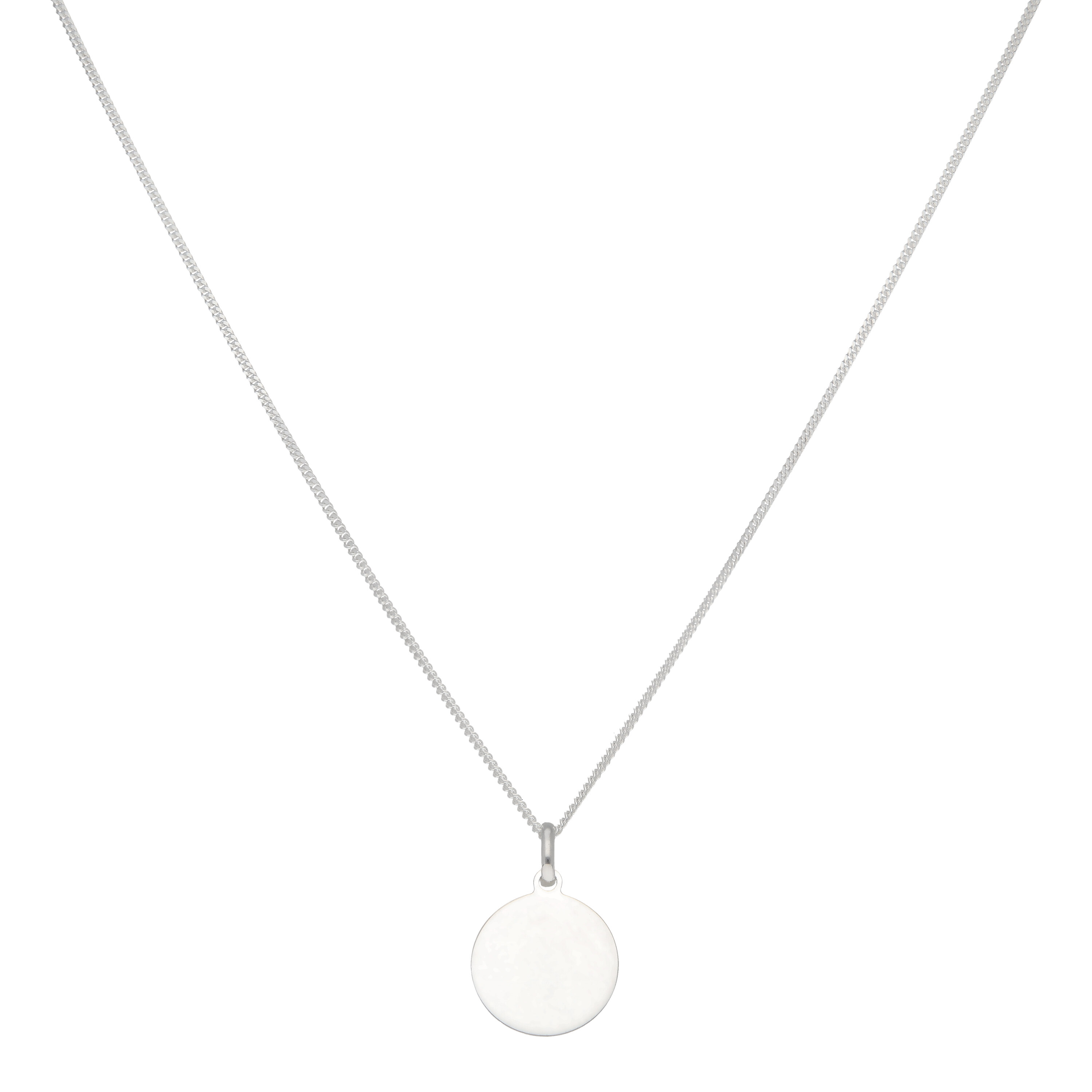 New Sterling Silver Circle Disc Pendant & 18" Chain Necklace