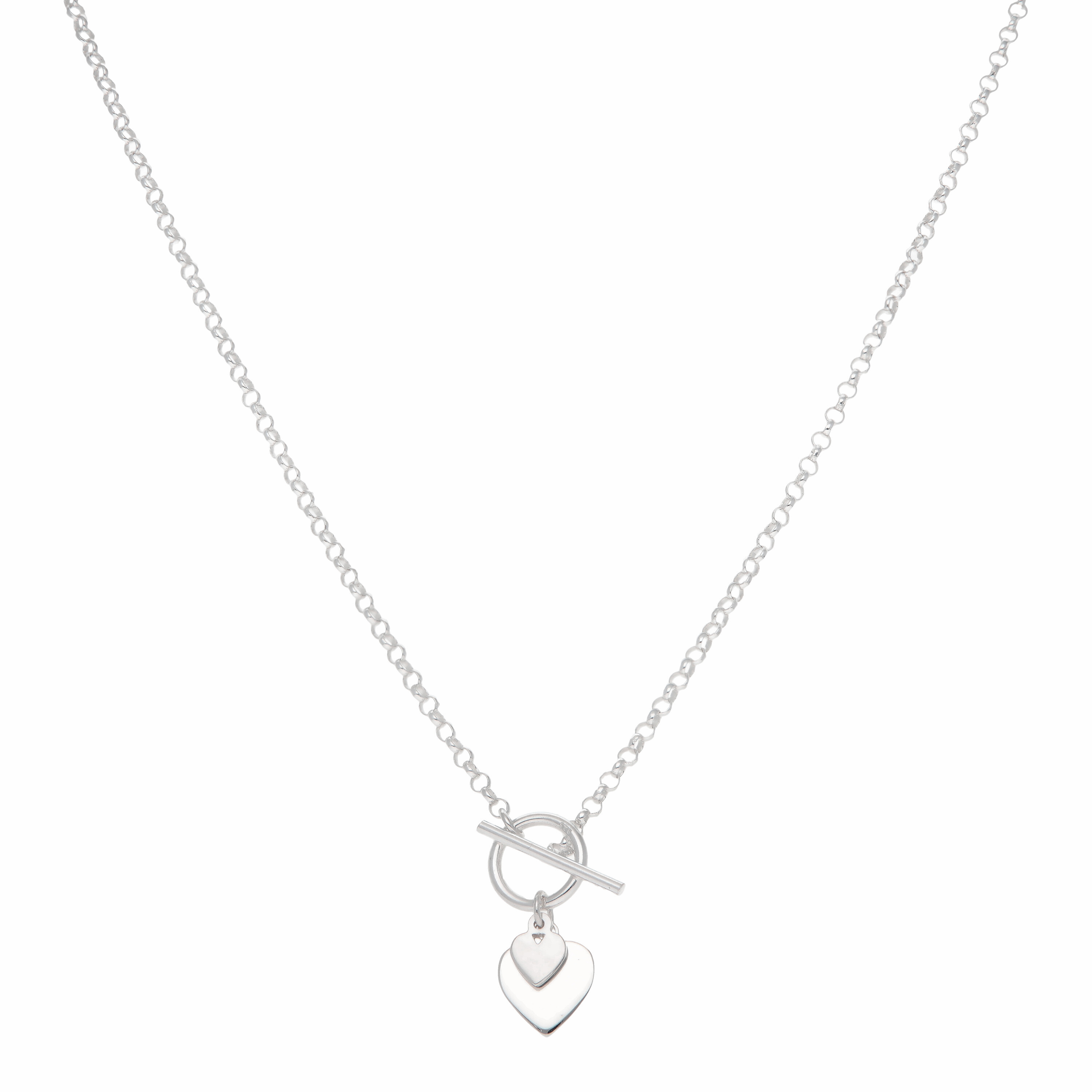 New Sterling Silver 16" Heart & T-Bar Lariat Belcher Necklace