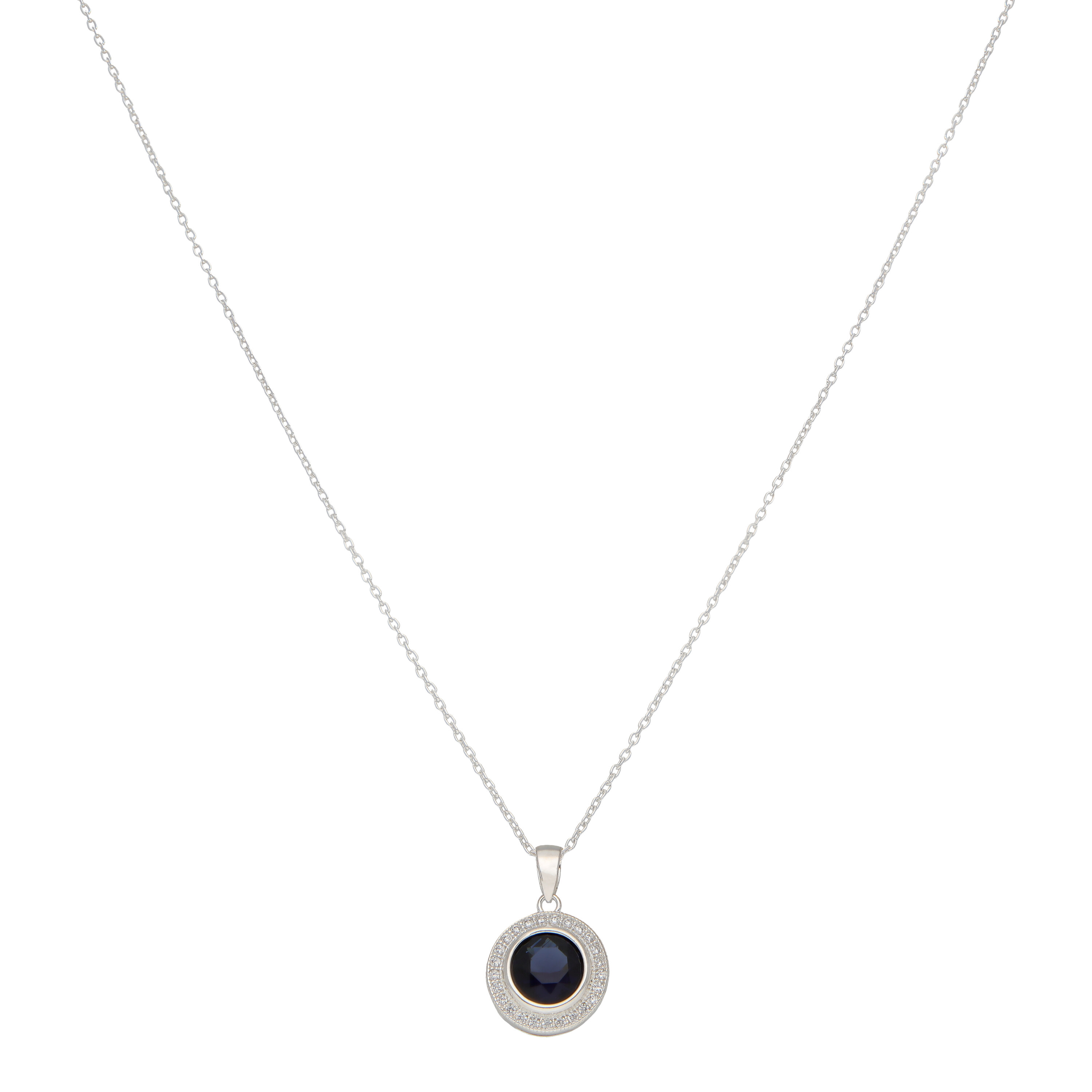 New Sterling Silver Blue & White Cubic Zirconia Halo Necklace