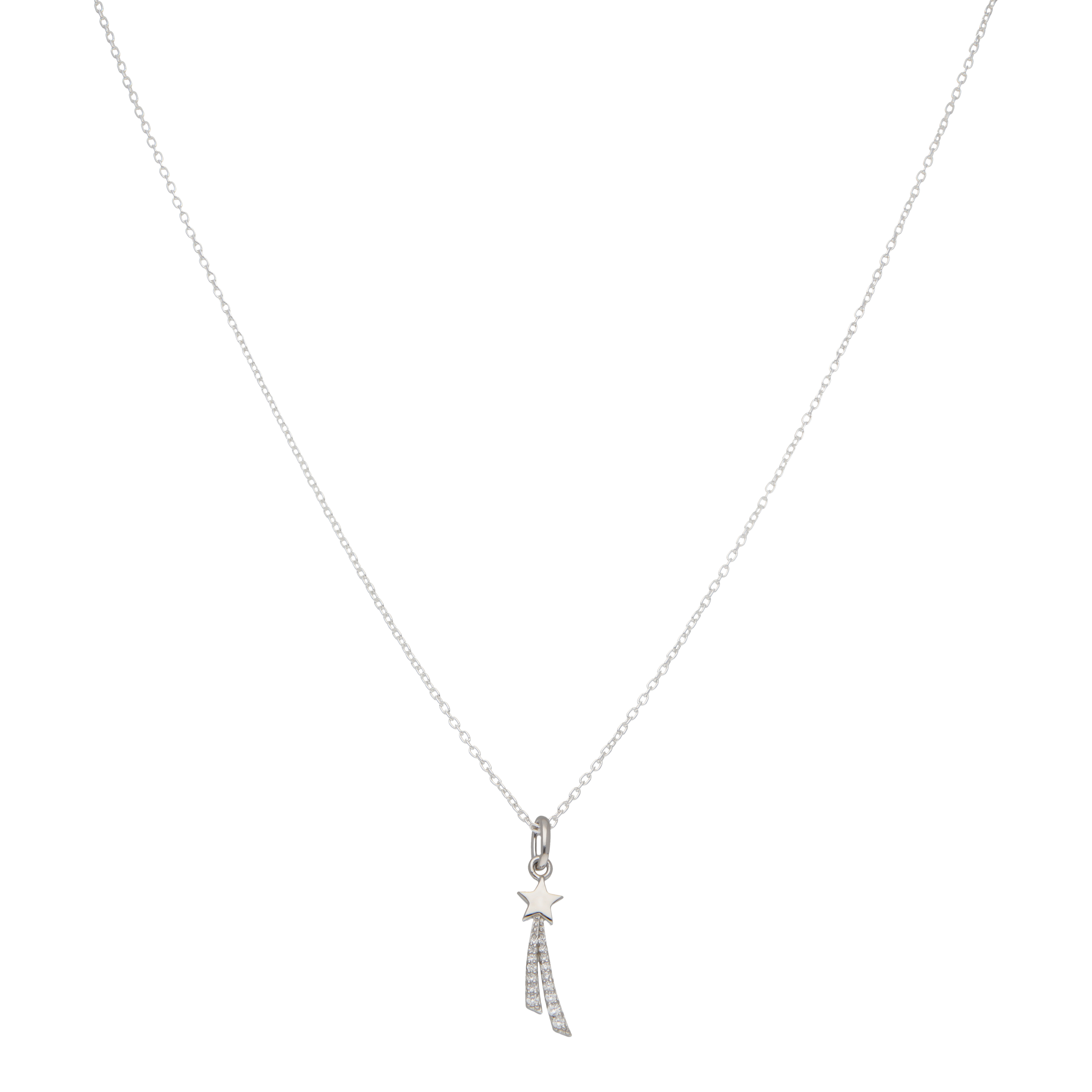 New Sterling Silver Cubic Zirconia Shooting Star & 18" Necklace