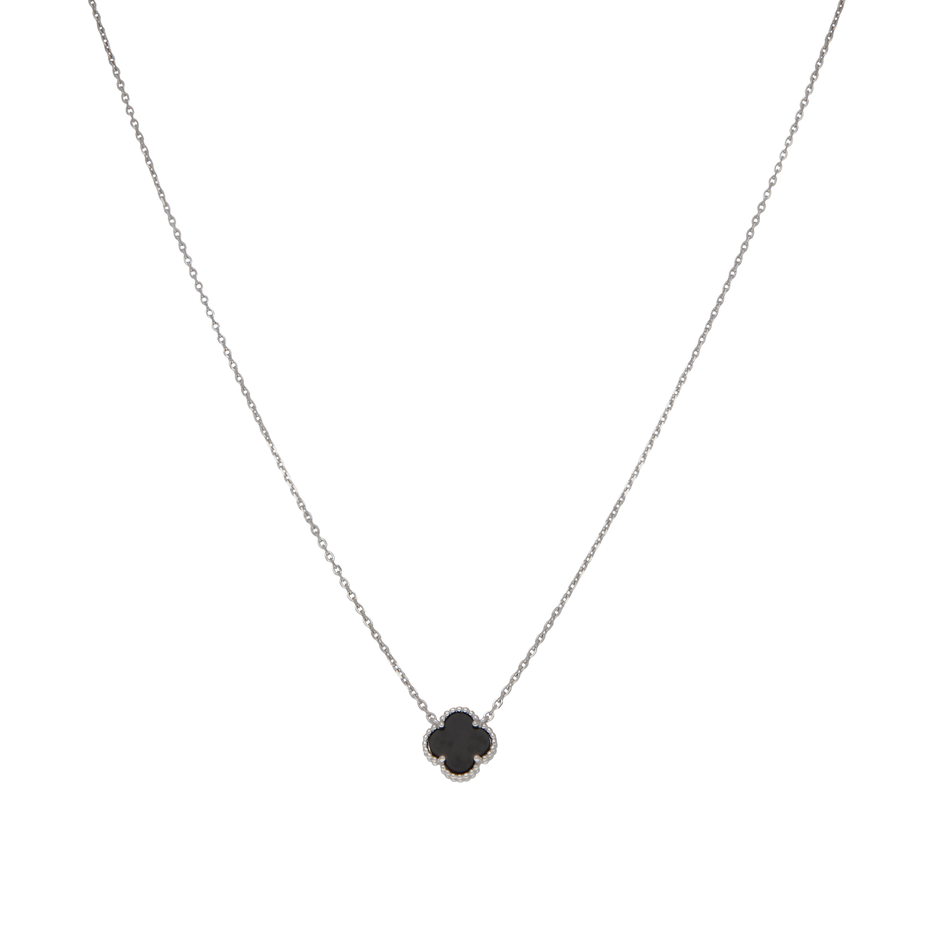 New Sterling Silver 17" Onyx Clover Petal Necklace