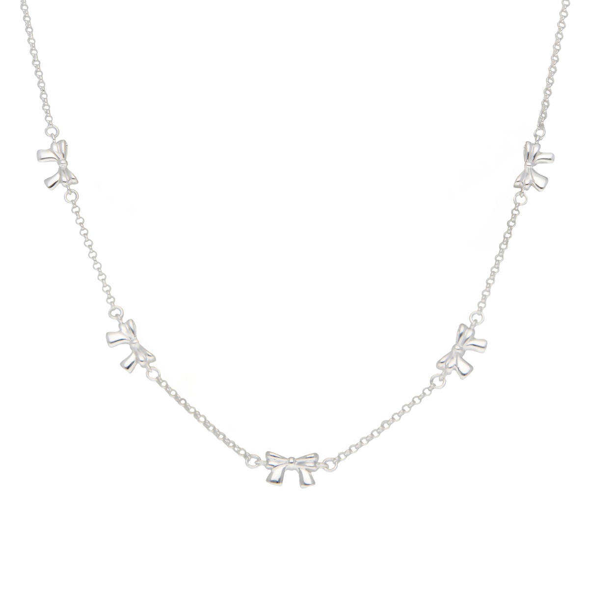 New Sterling Silver Adjustable 16"-18" Bow Station Necklace