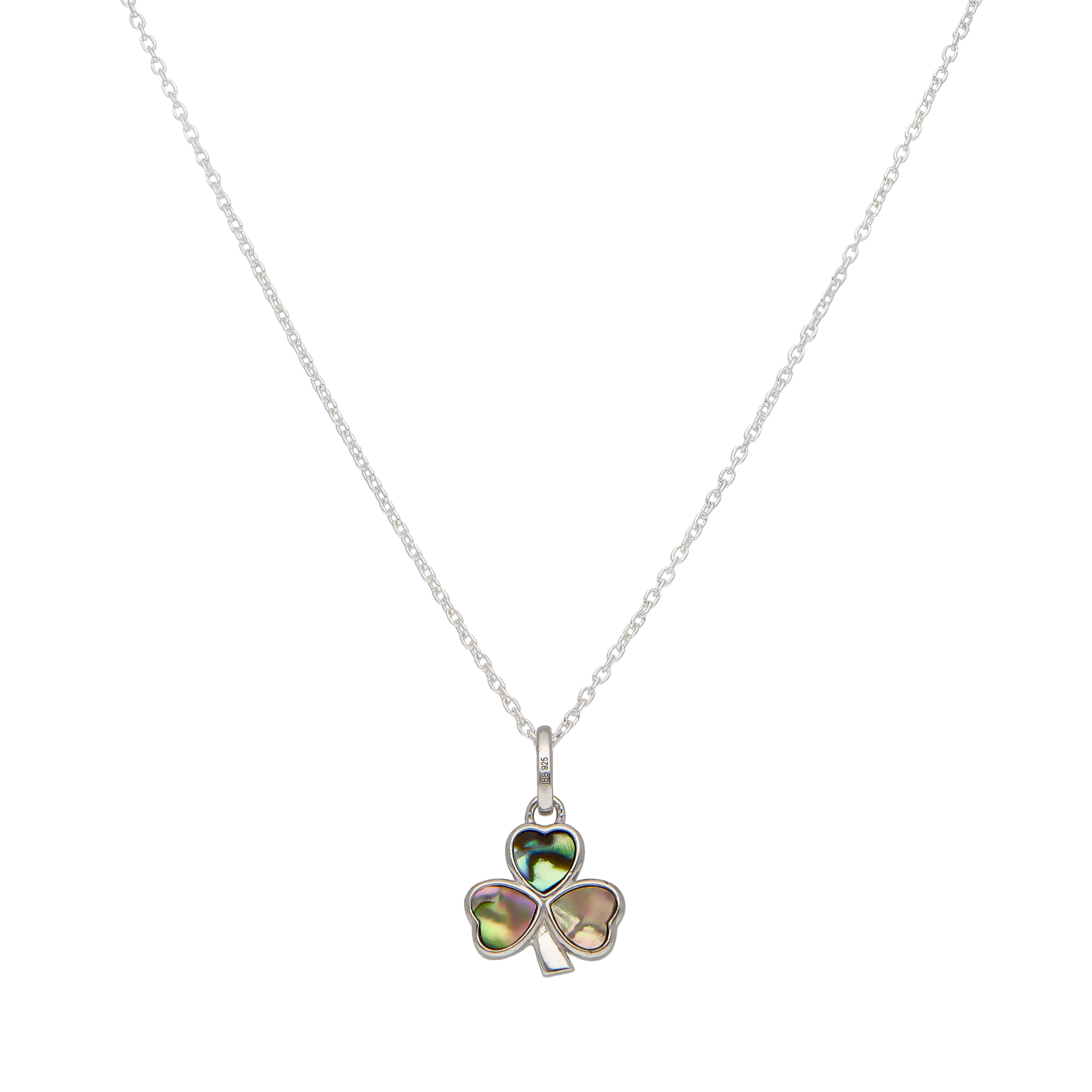 New Sterling Silver Paua Shell Shamrock Clover Pendant Necklace