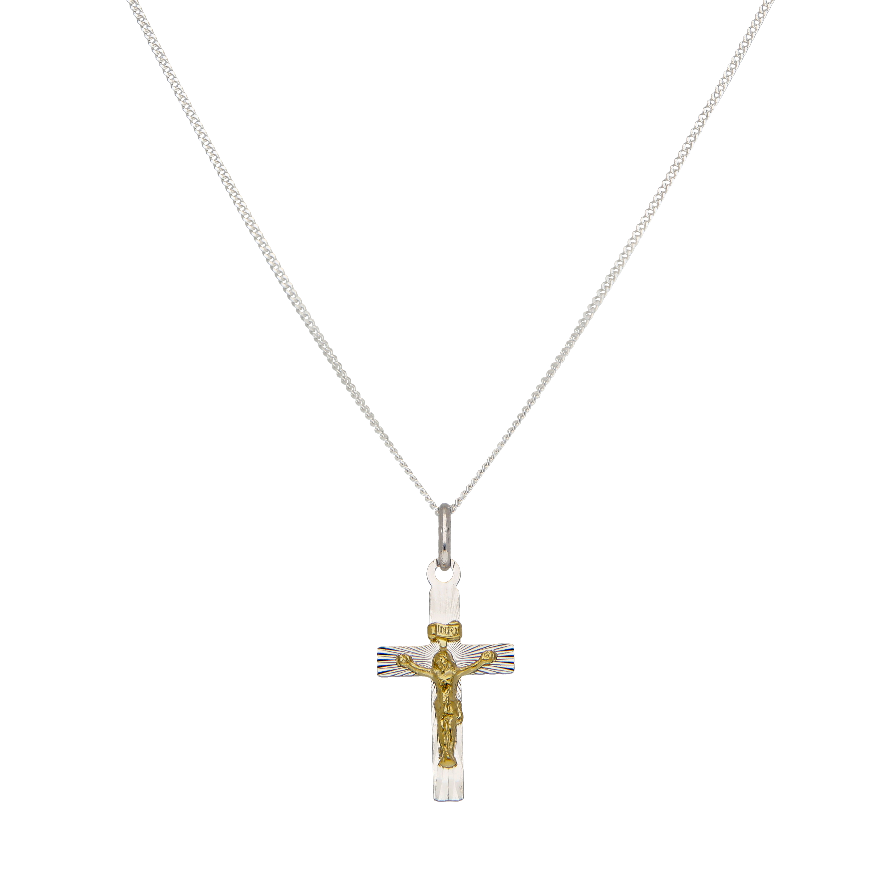 New Sterling Silver & Gold Plated Crucifix & 18" Necklace