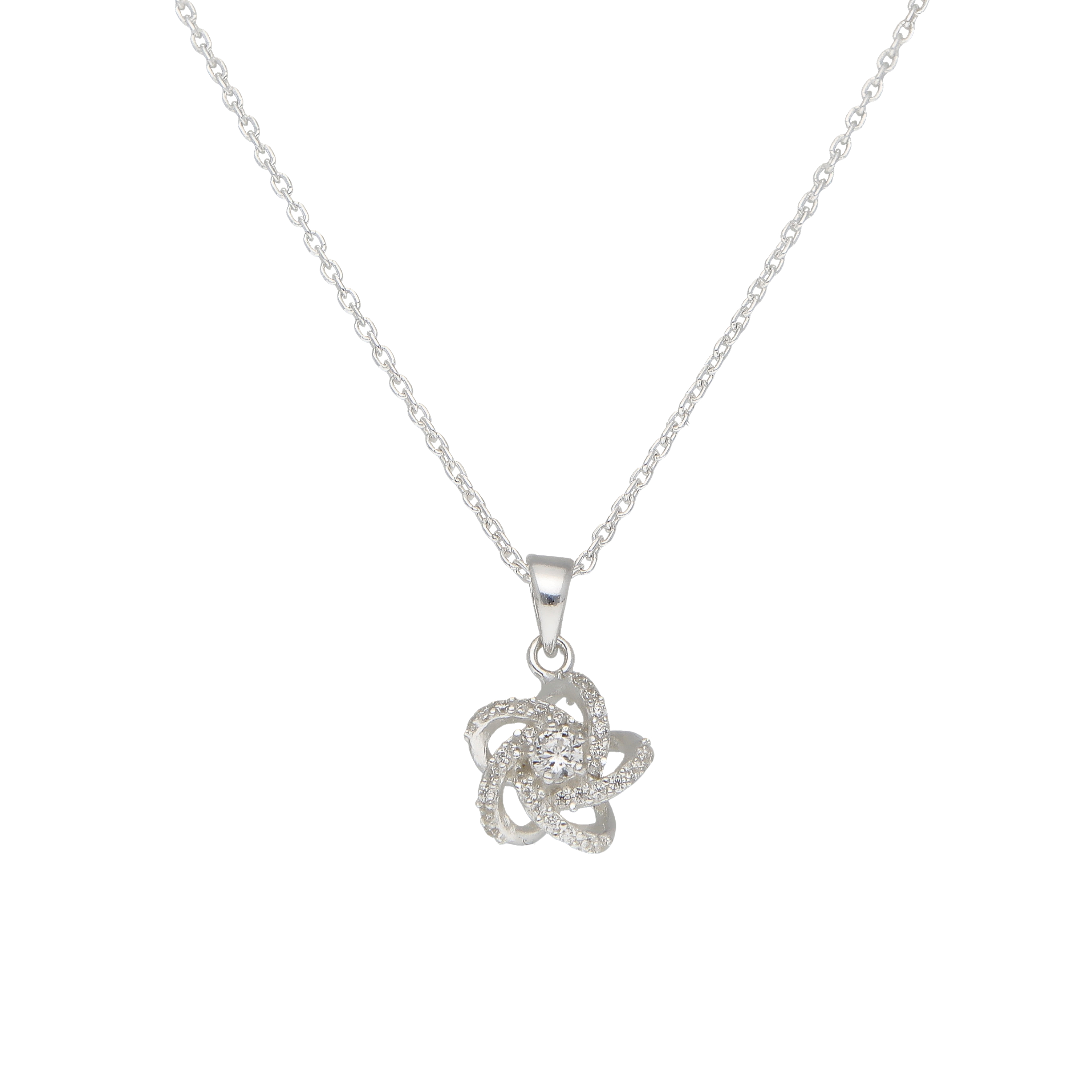 New Sterling Silver Cubic Zirconia Flower Pendant & 18" Necklace