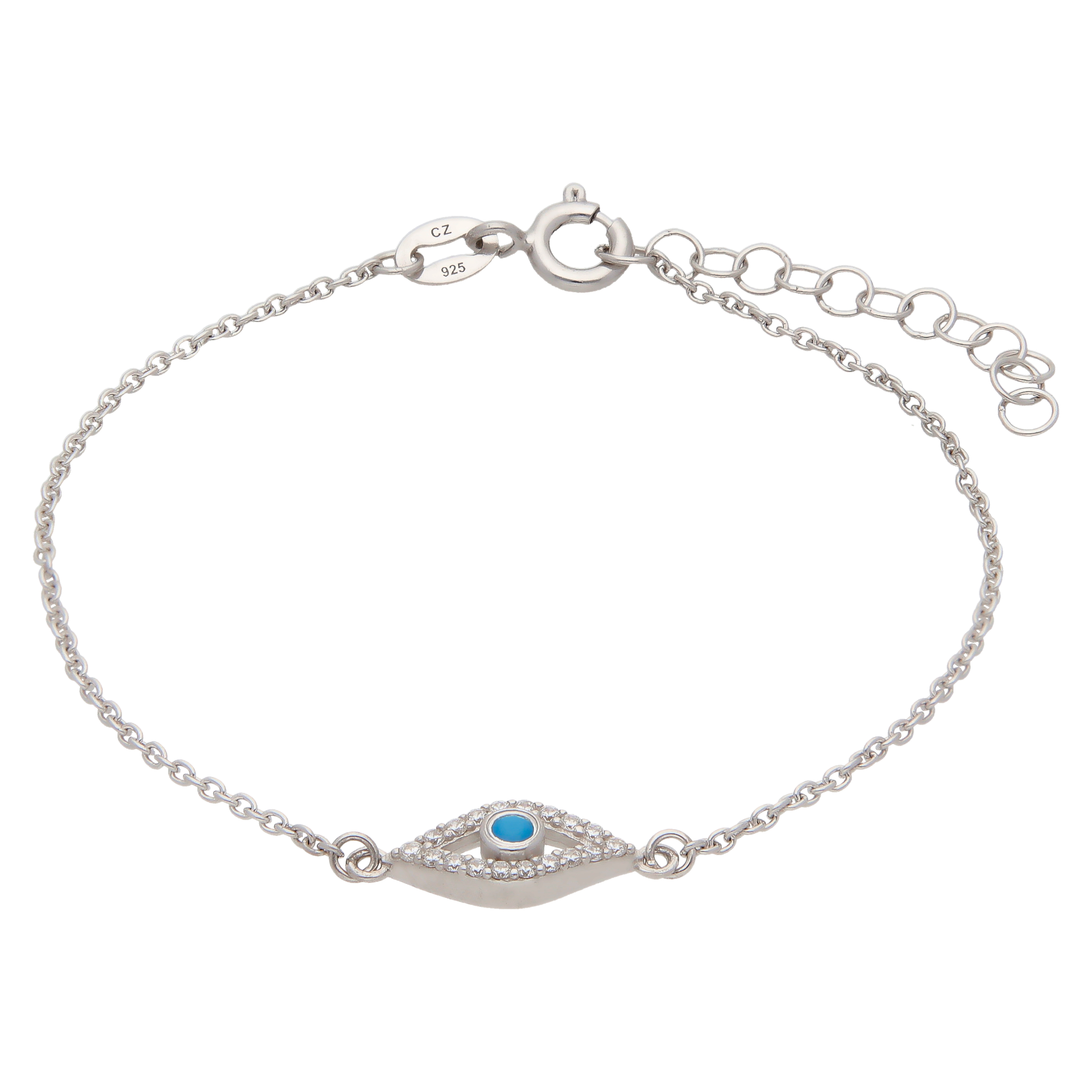 New Sterling Silver Gemstone Set Evil Eye Bracelet