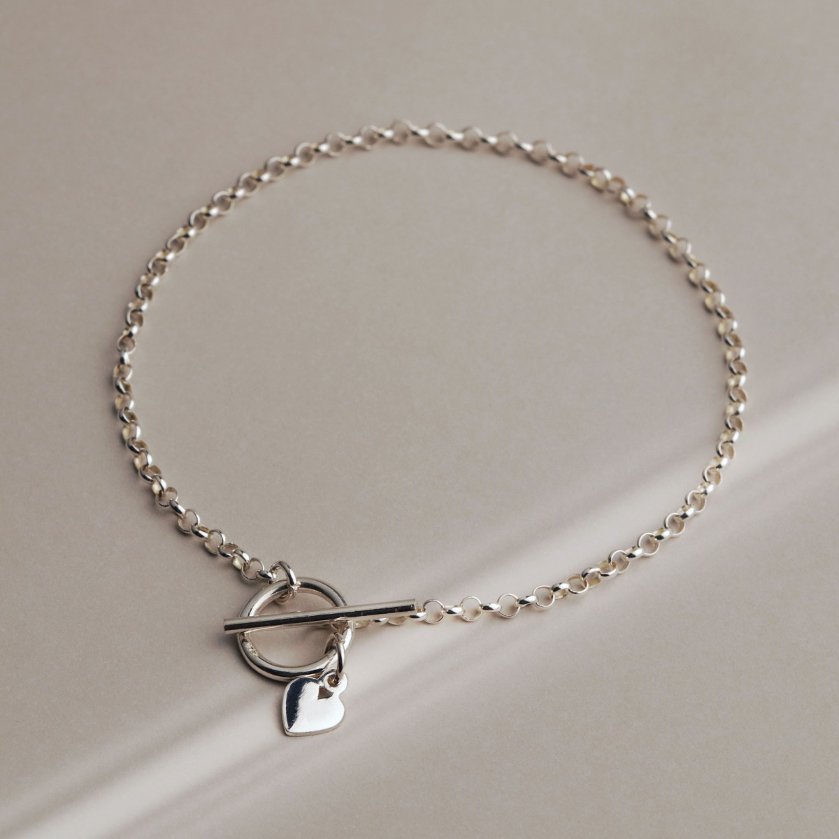 New Sterling Silver 7.5" Heart & T-Bar Lariat Bracelet