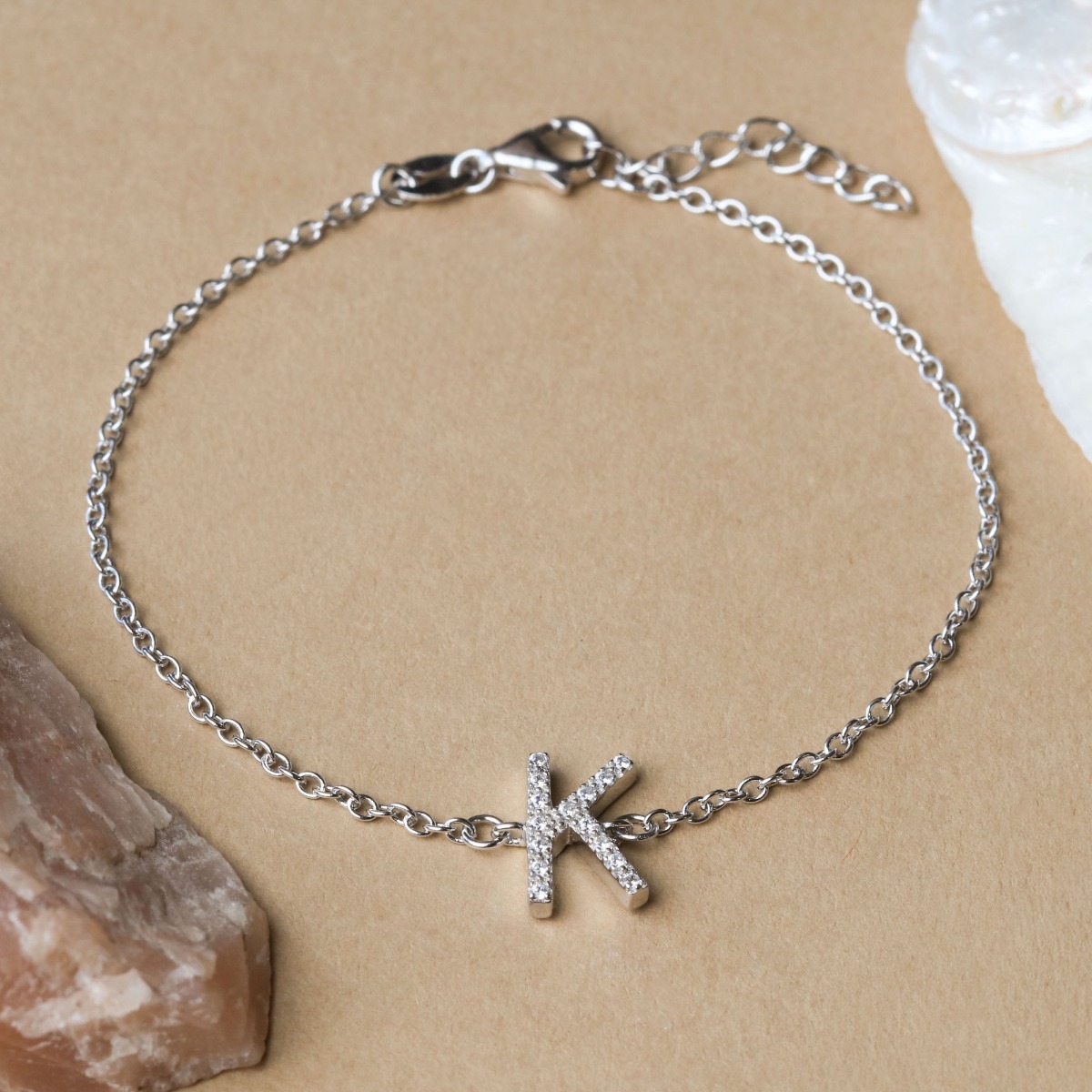 New Sterling Silver Cubic Zirconia Initial K Bracelet