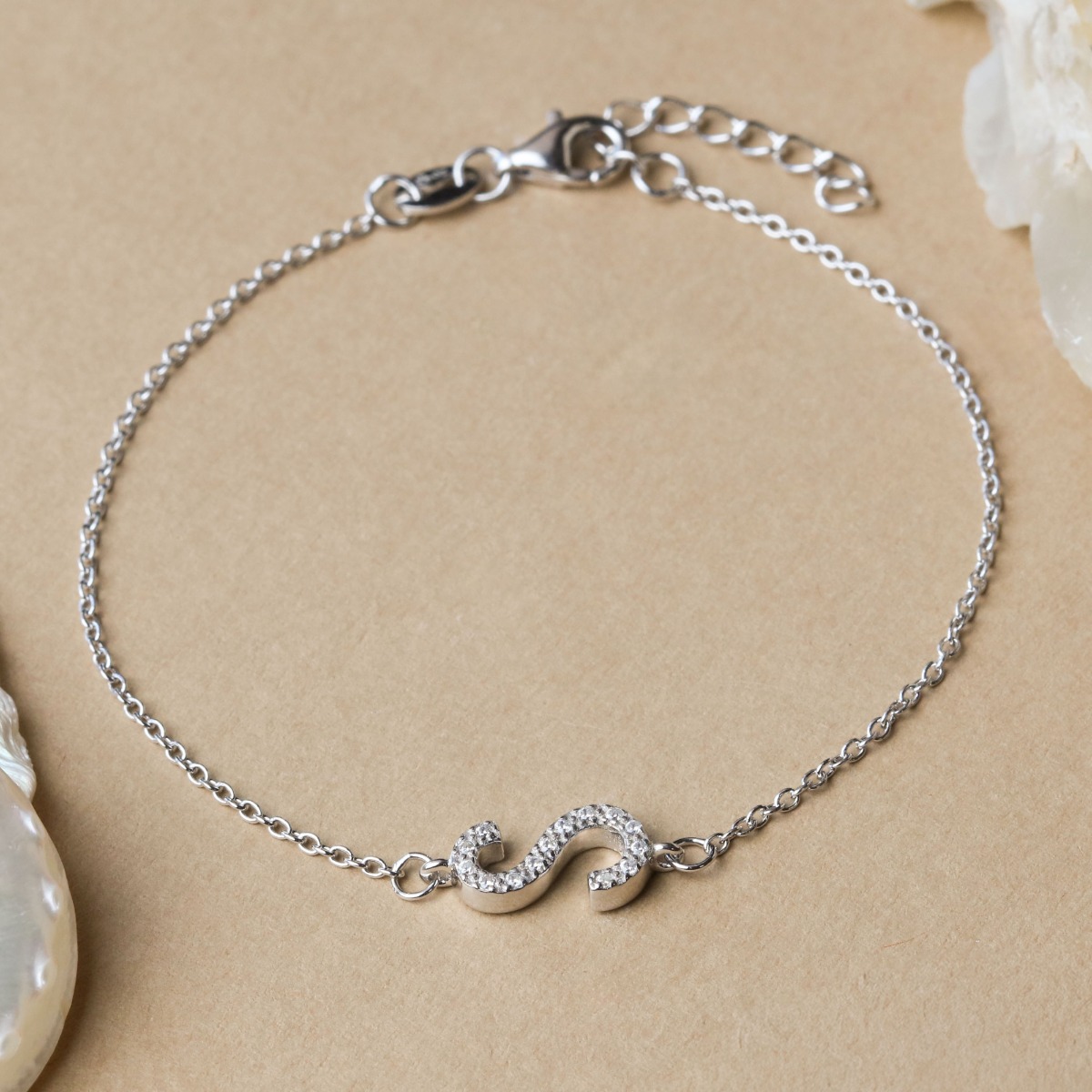 New Sterling Silver Cubic Zirconia Initial S Bracelet