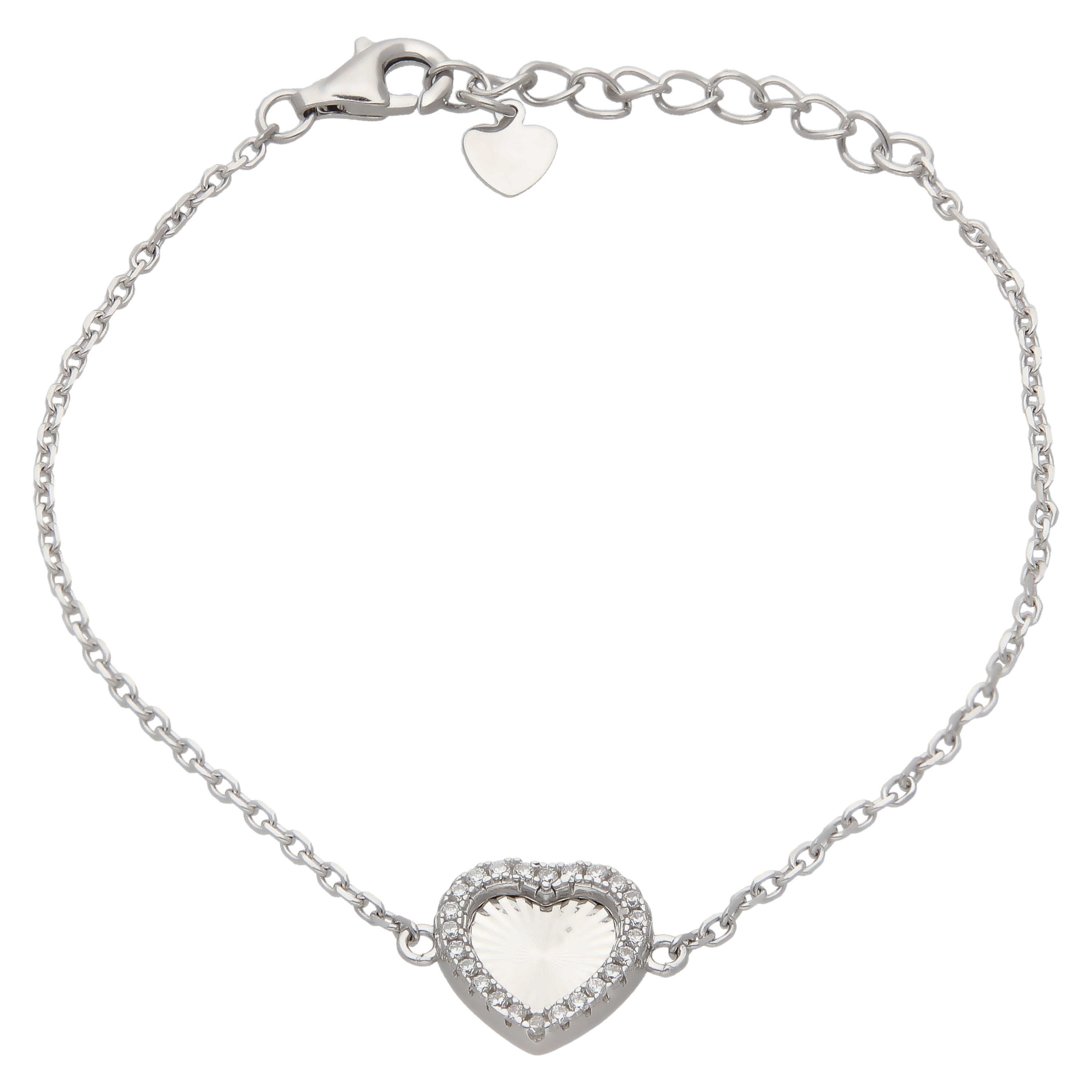New Sterling Silver Cubic Zirconia Edged Sunburst Heart Bracelet