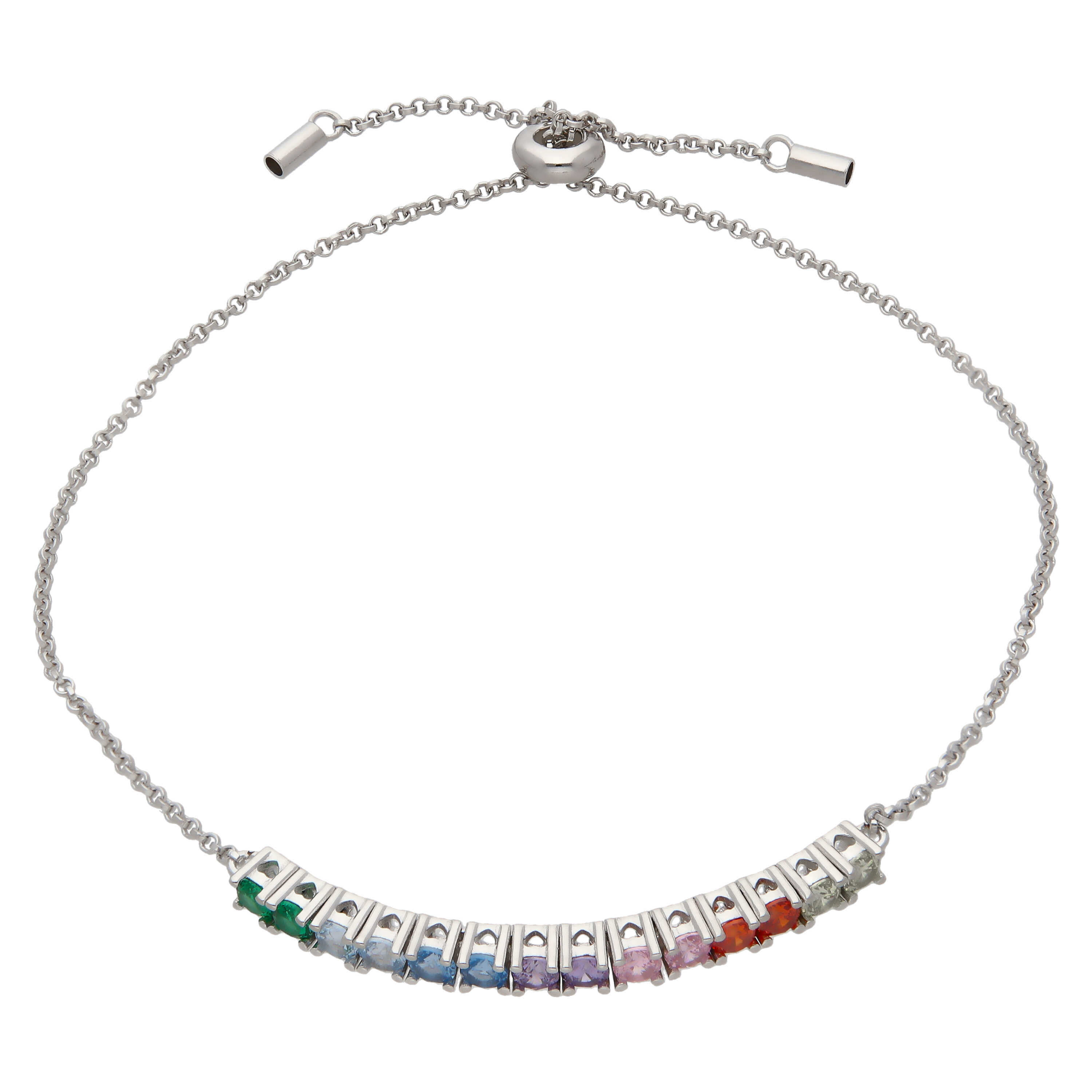 New Sterling Silver Rainbow Cubic Zirconia Toggle Bracelet
