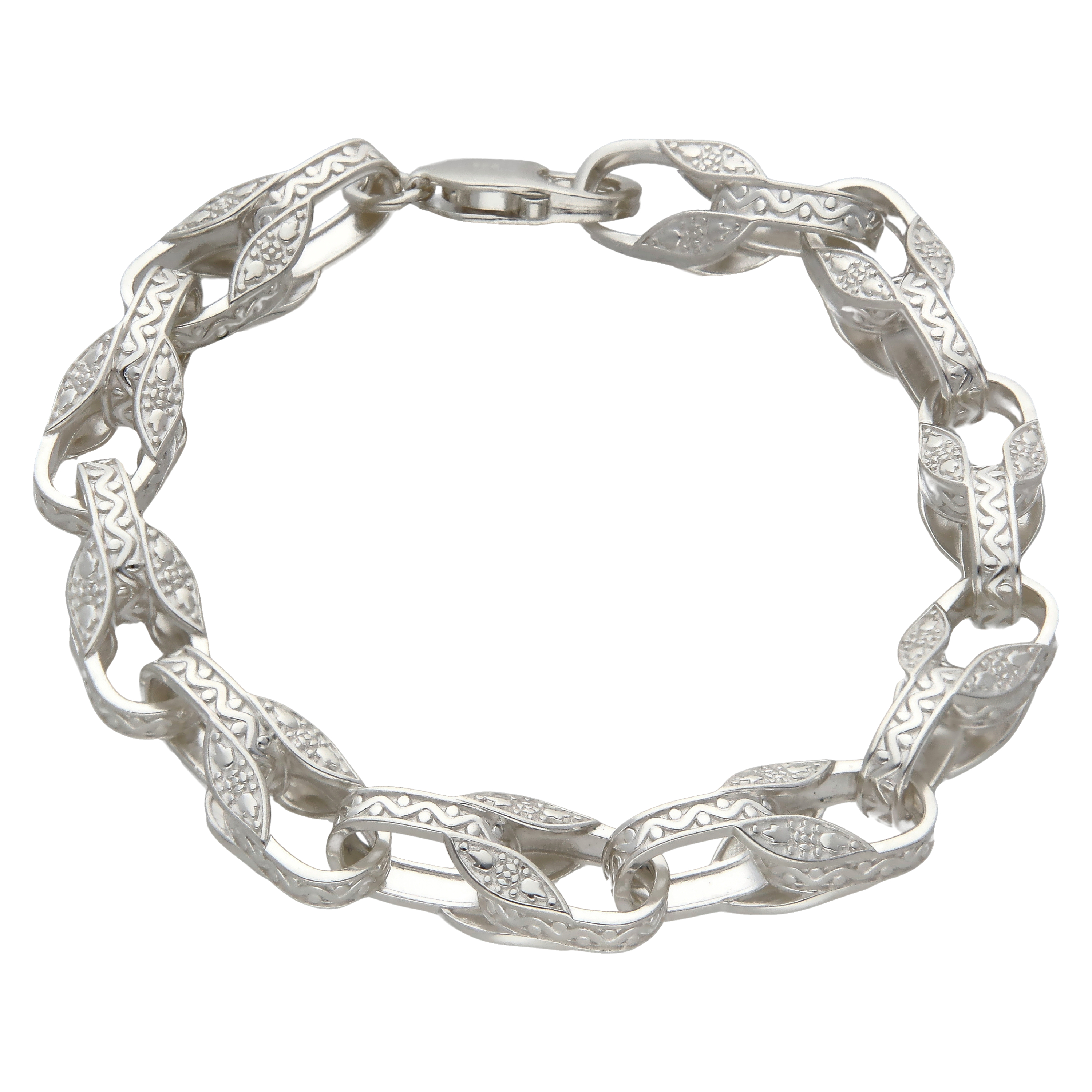 New Sterling Silver 7.5" Patterned Tulip Link Bracelet