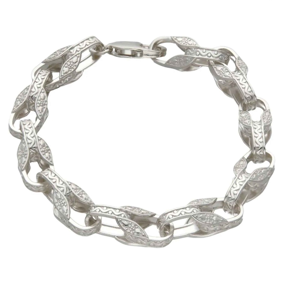 New Sterling Silver 9" Patterned Tulip Link Bracelet