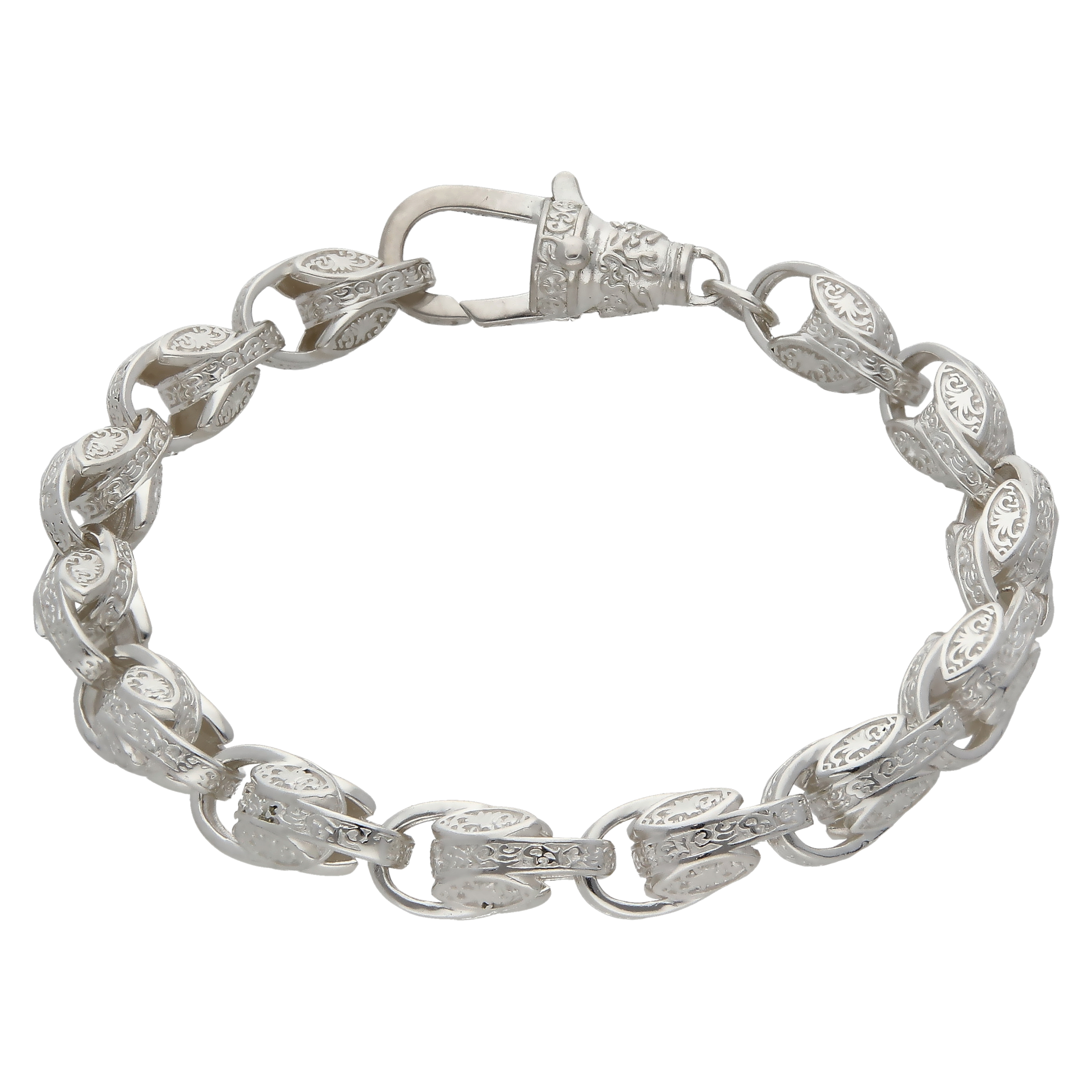 New Sterling Silver 9" Patterned Tulip Link Bracelet