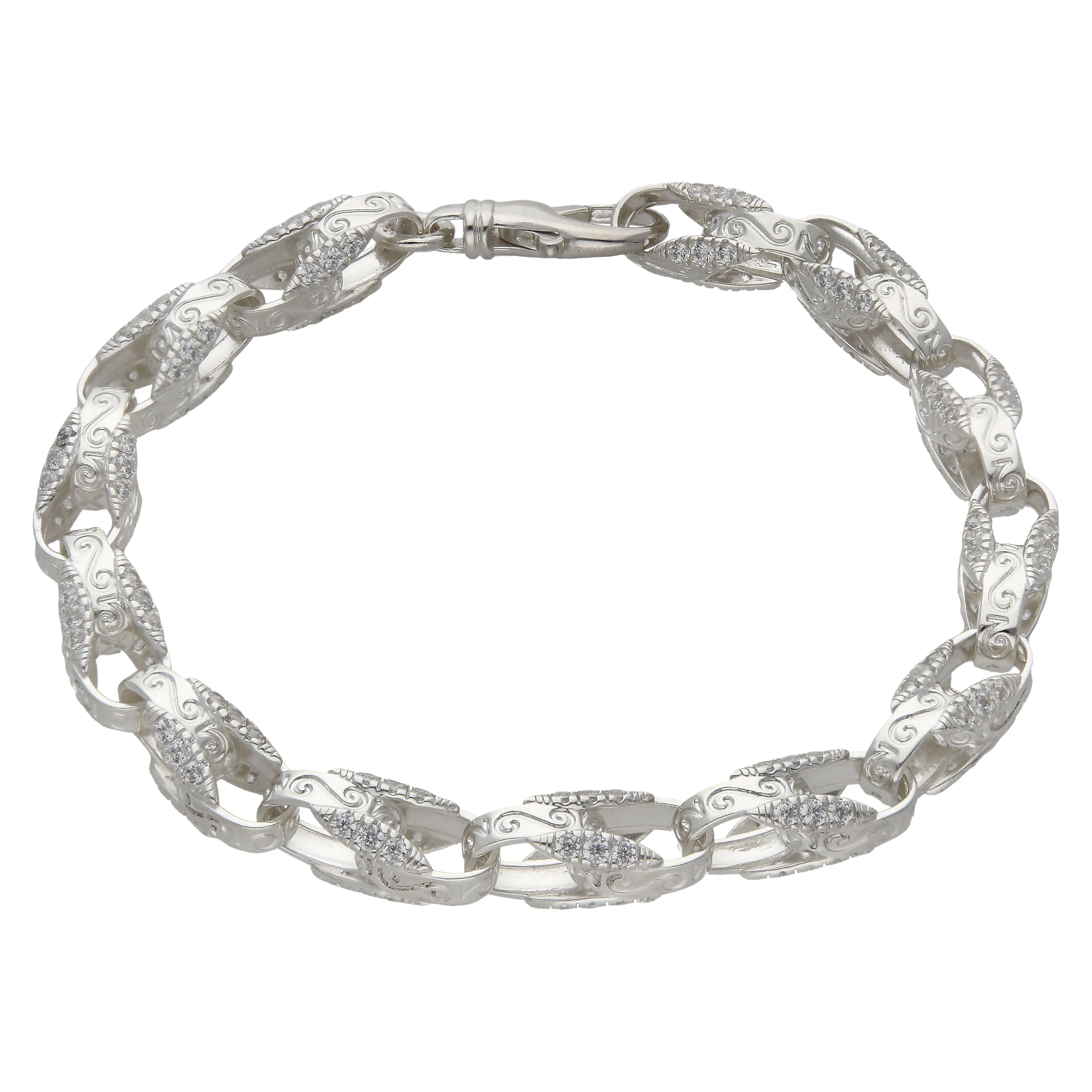 New Sterling Silver 9" Cubic Zirconia Tulip Link Bracelet