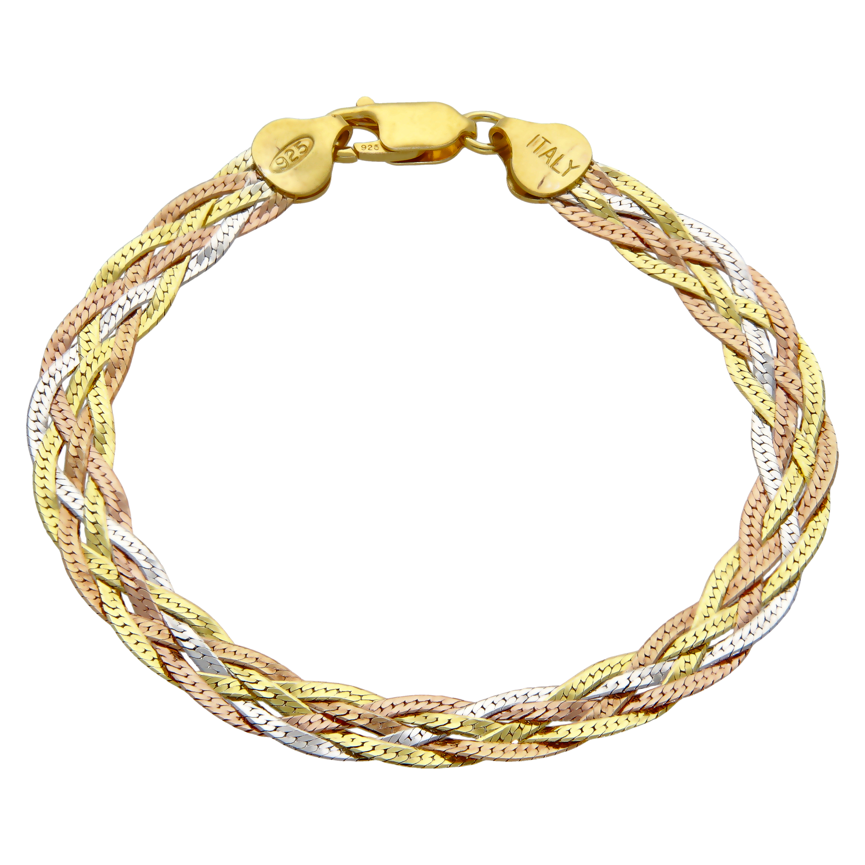 New Sterling Silver & Gold Plated Woven Herringbone Bracelet