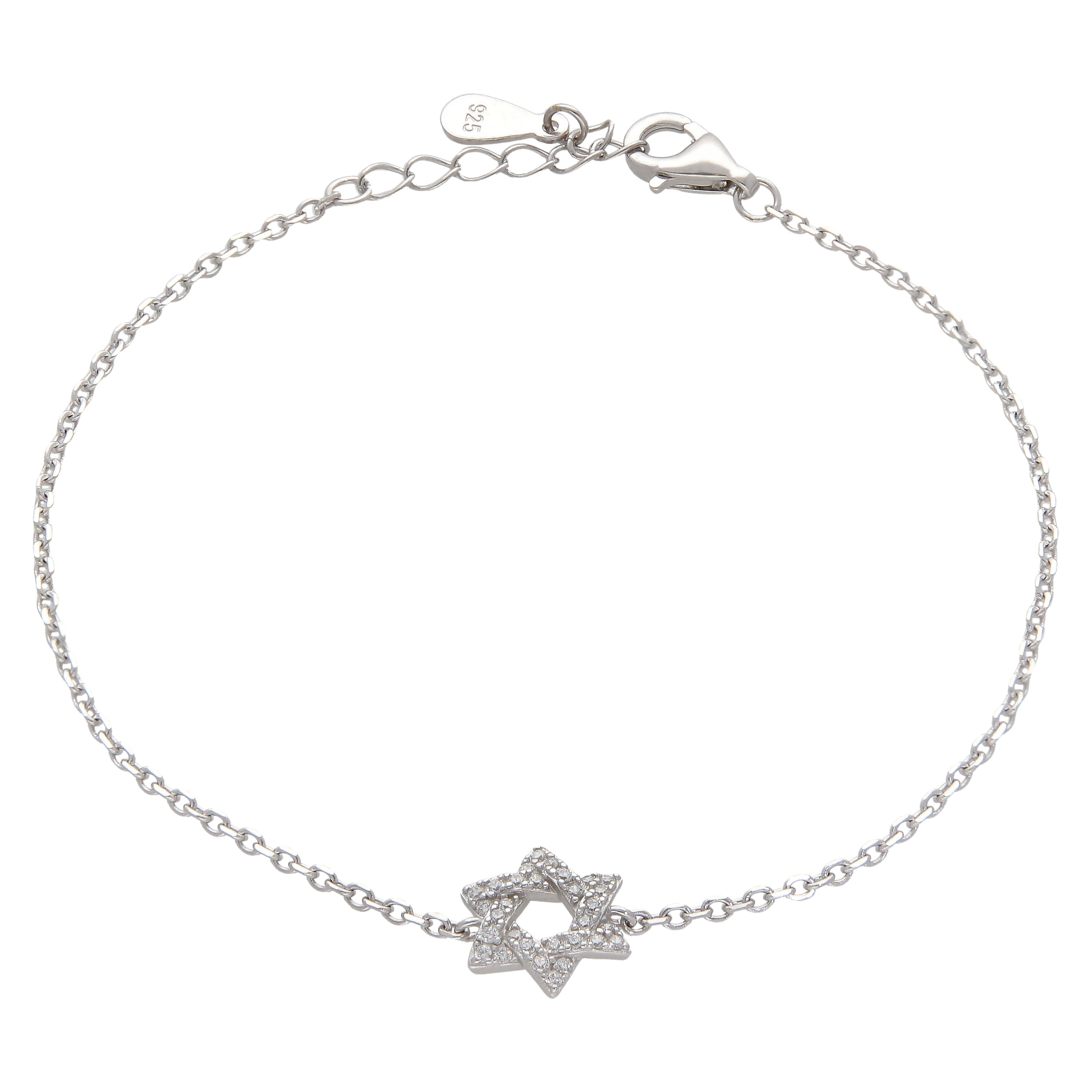 New Sterling Silver 7.5" Cubic Zirconia Star Of David Bracelet