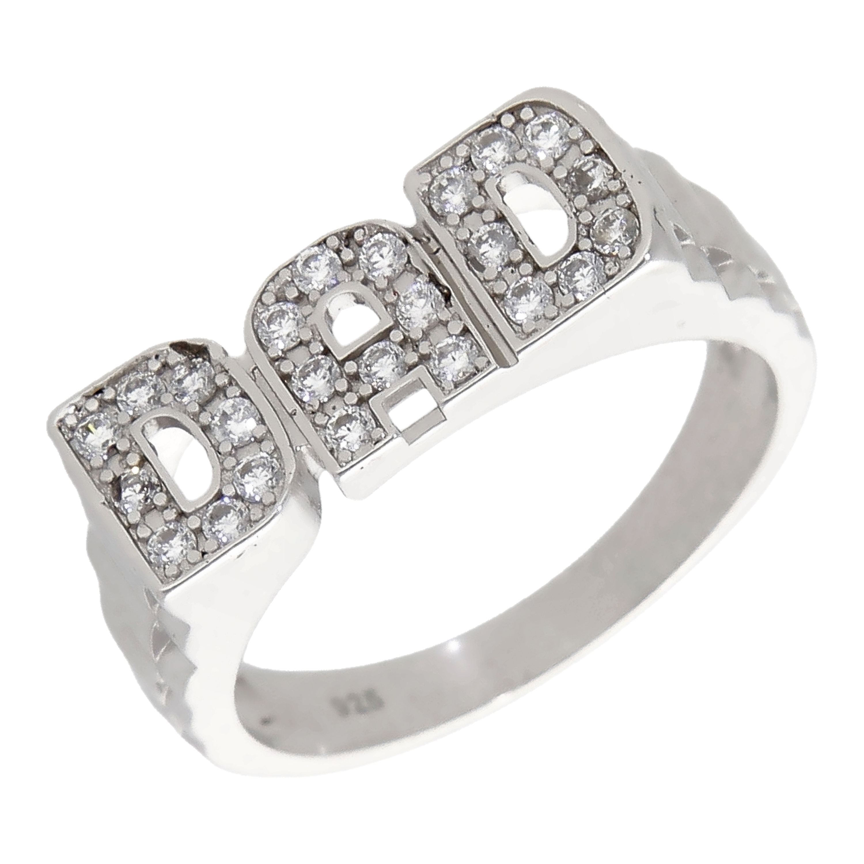New Sterling Silver Cubic Zirconia Dad Ring