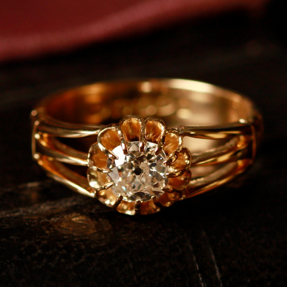 Pre-Owned Vintage 1905 18ct Gold Old Cut Diamond Solitaire Ring
