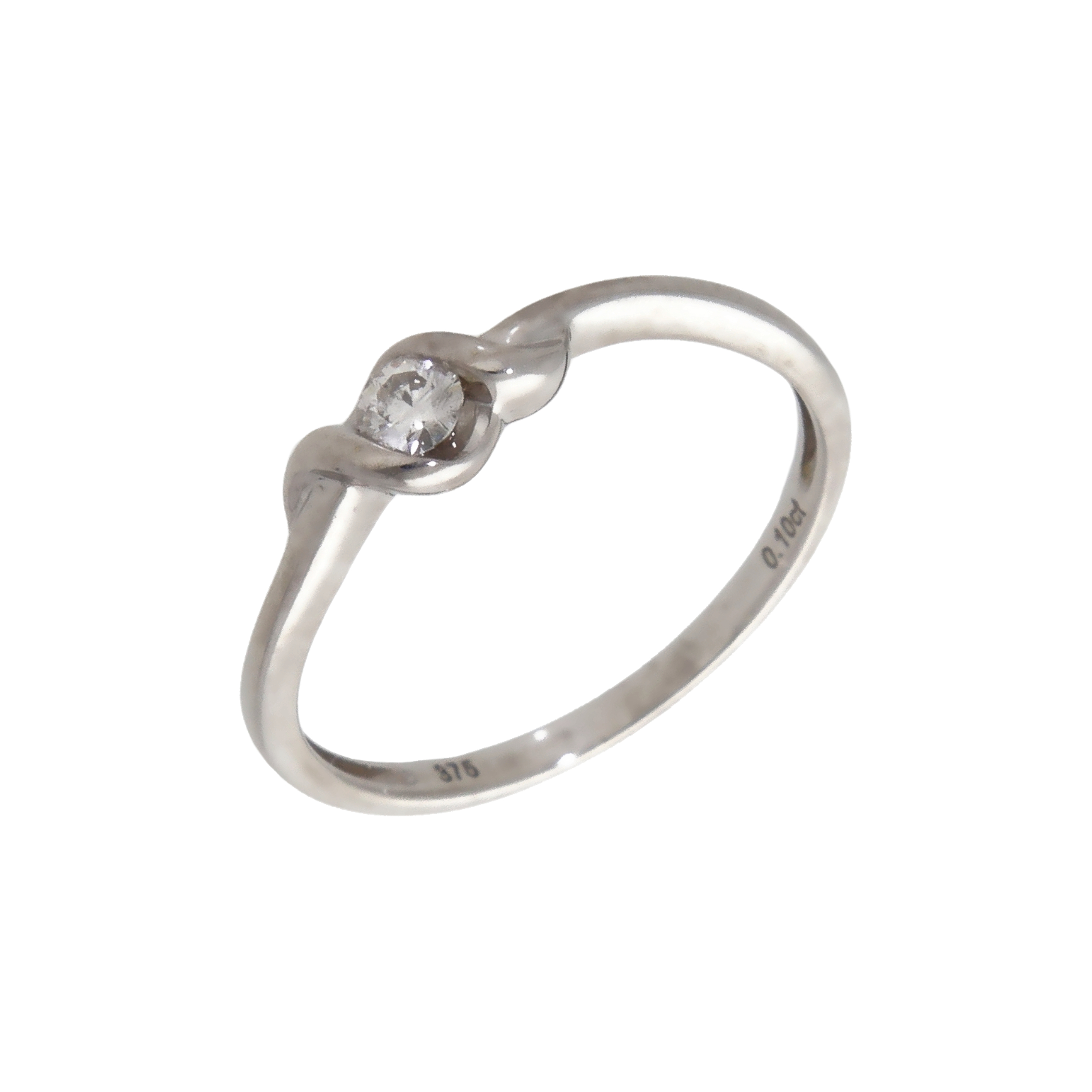 Pre-Owned 9ct White Gold 0.10ct Diamond Solitaire Wave Ring