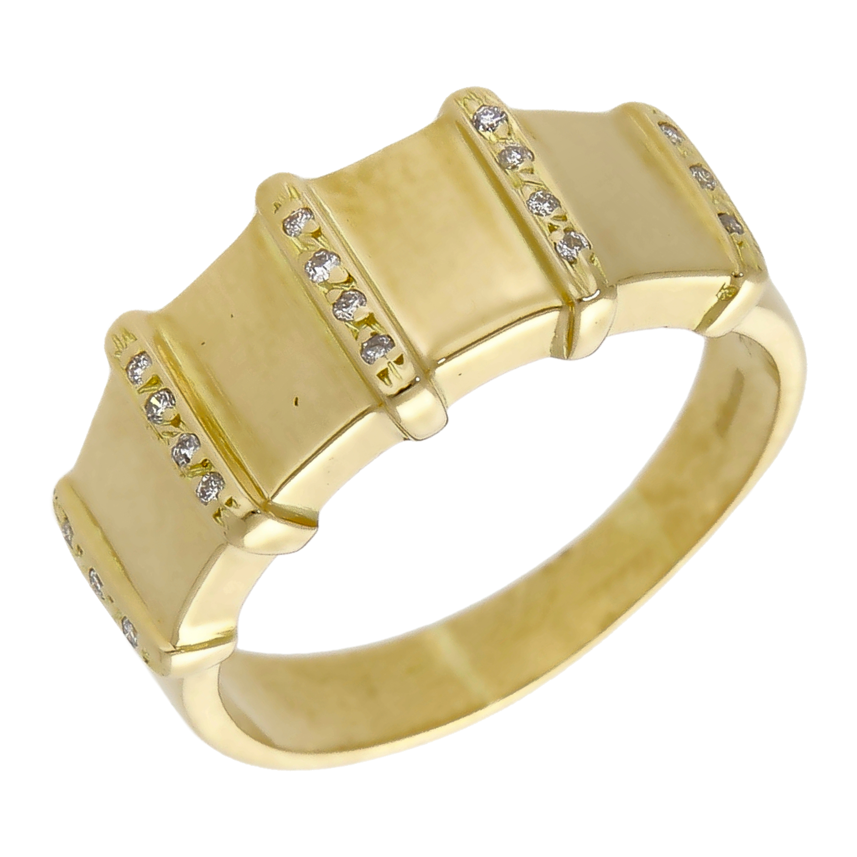Pre-Owned 14ct Yellow Gold Diamond Set Ridged Dress Ring