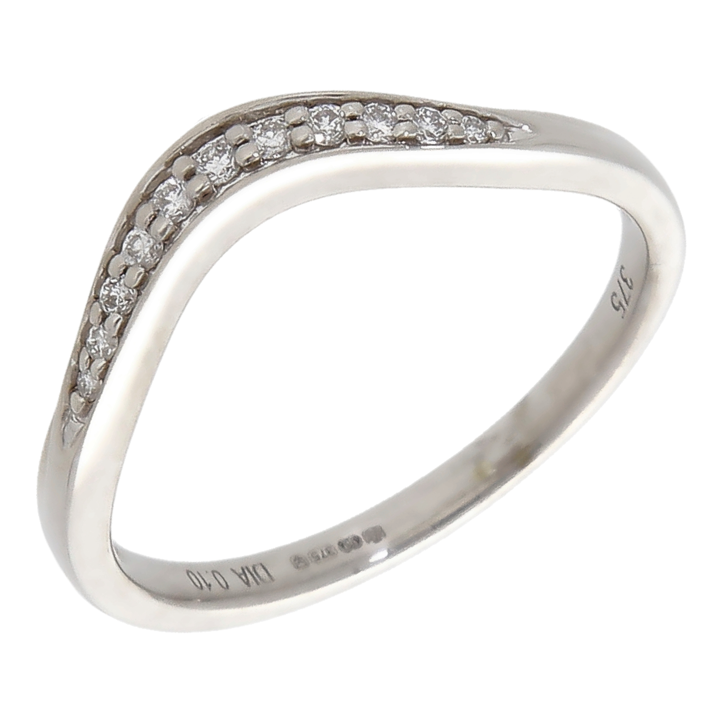 Pre-Owned 9ct White Gold 0.10ct Diamond Set Wave Wishbone Ring