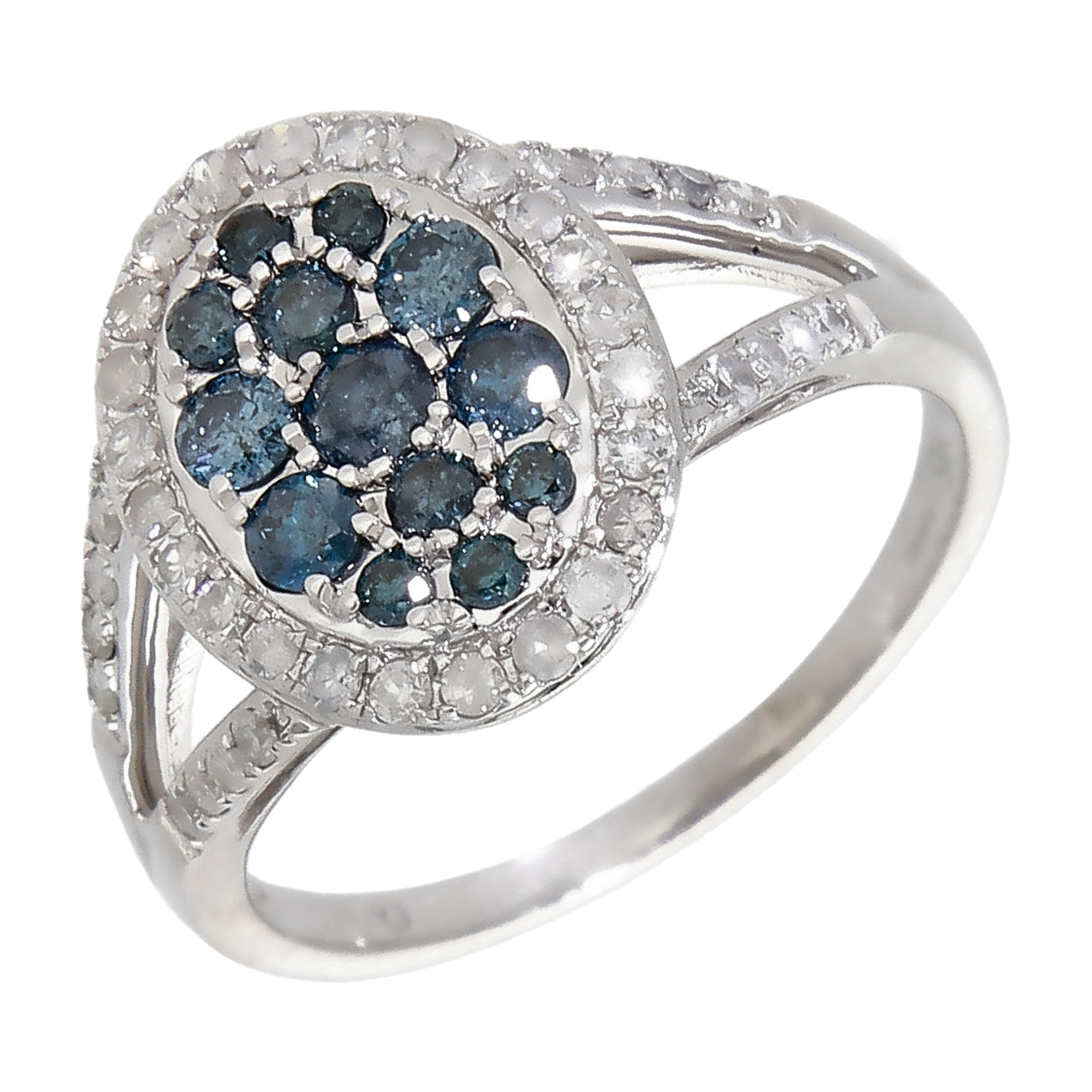 Pre-Owned 9ct White Gold Blue & White Diamond Cluster Ring