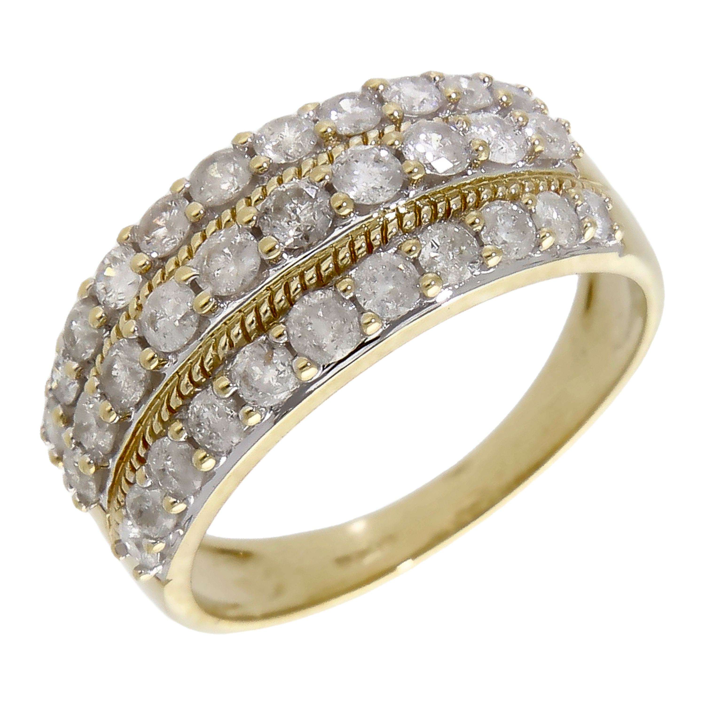 Pre-Owned 9ct Yellow Gold Diamond 3 Row Dress Ring