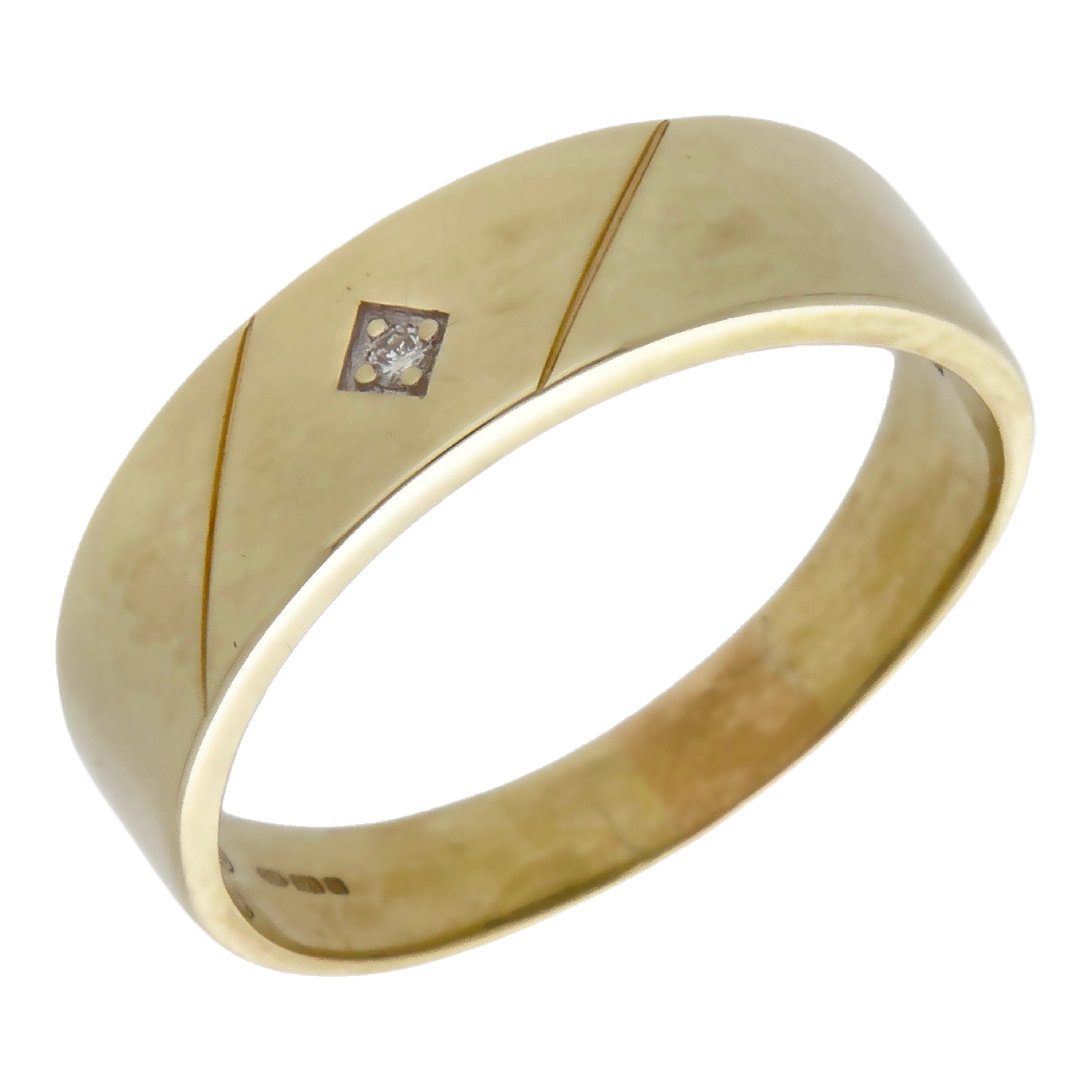 Pre-Owned 9ct Yellow Gold Diamond Set Signet Style Band Ring