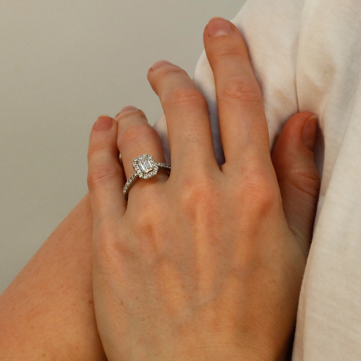 Pre-Owned Platinum 1.00ct GIA Emerald Cut Diamond Halo Ring