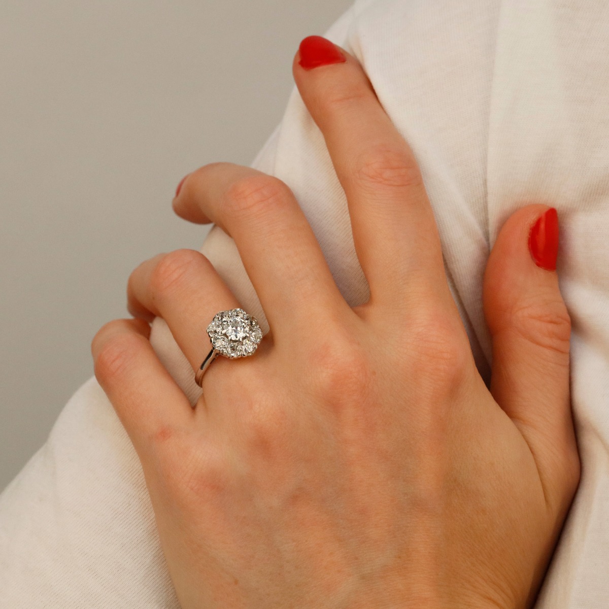 Pre-Owned 14ct White Gold 1.65ct Old Cut Diamond Cluster Ring