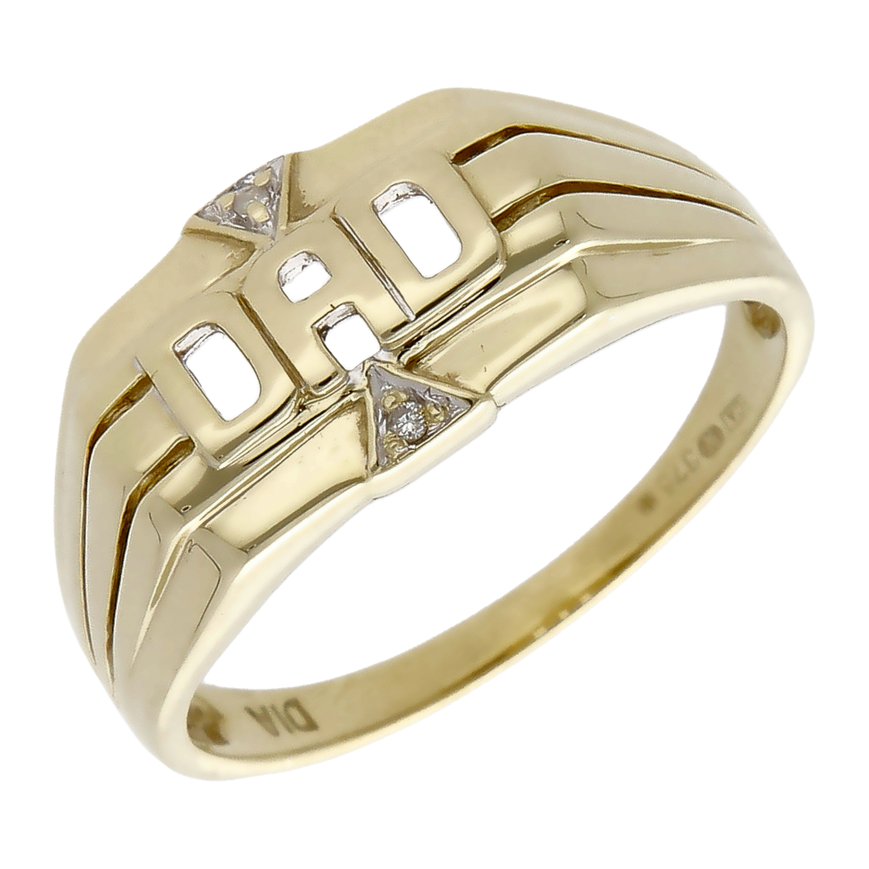 Pre-Owned 9ct Yellow Gold Diamond Set Dad Ring