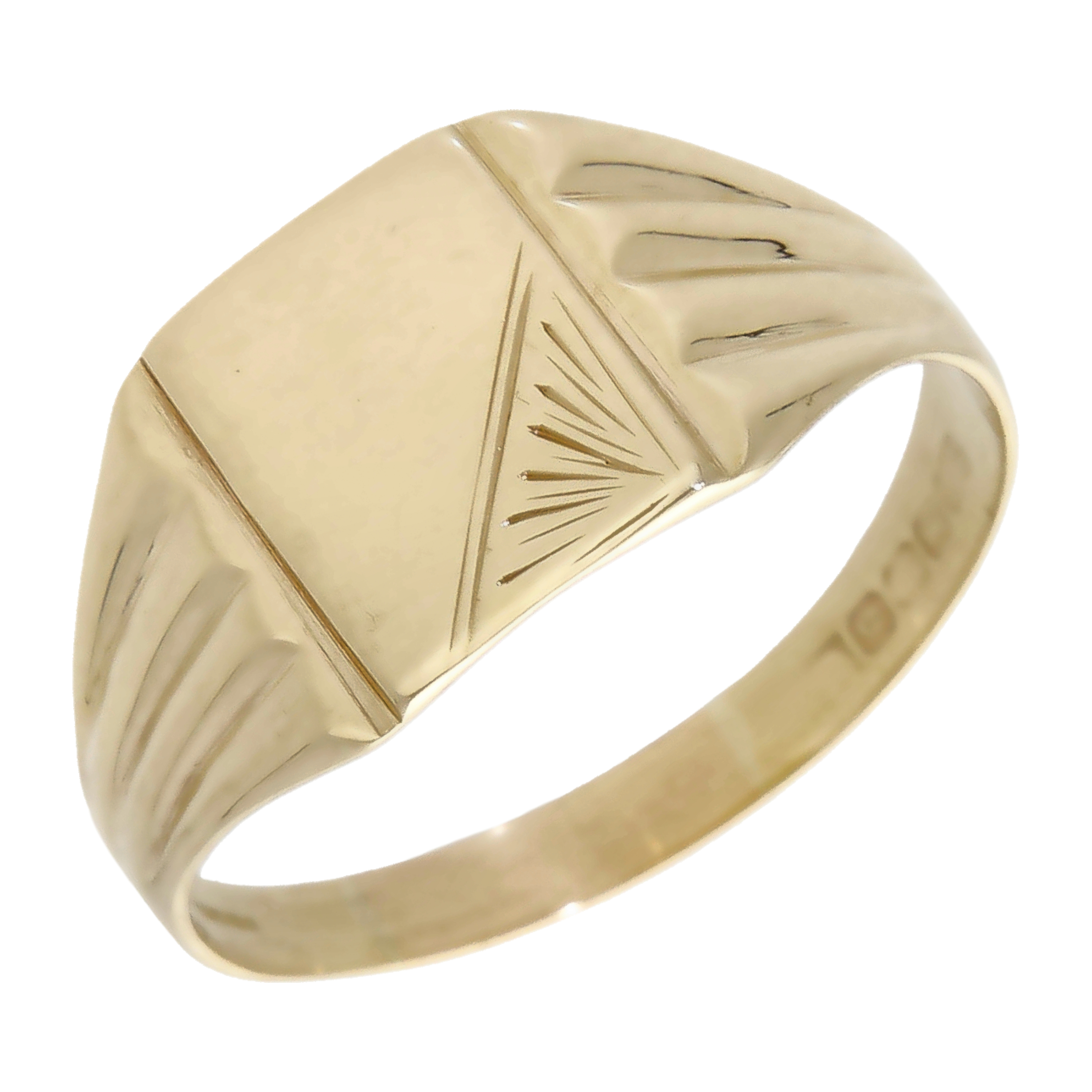 Pre-Owned 9ct Yellow Gold Sunburst Engraved Signet Ring