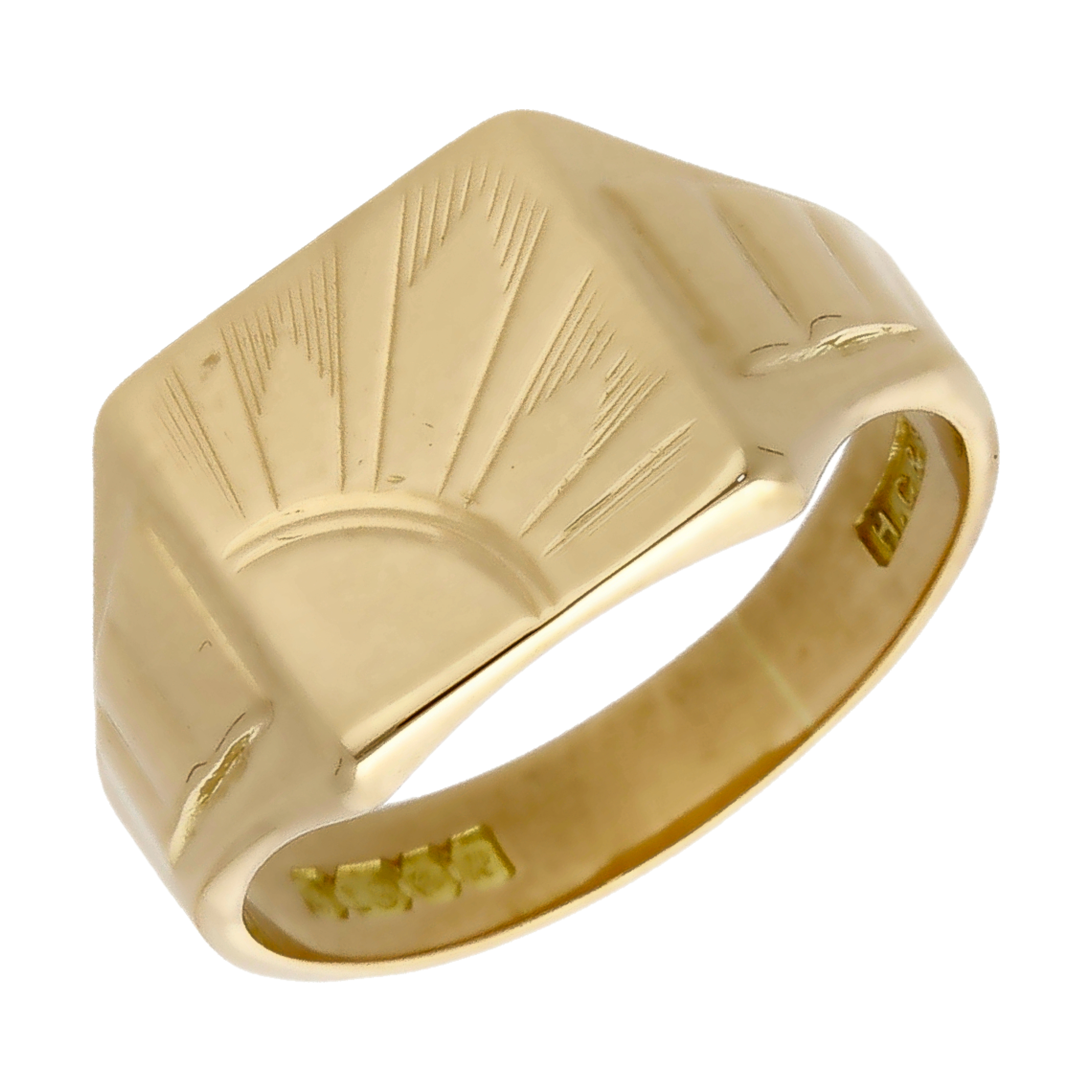 Pre-Owned 18ct Yellow Gold Square Sunburst Signet Ring