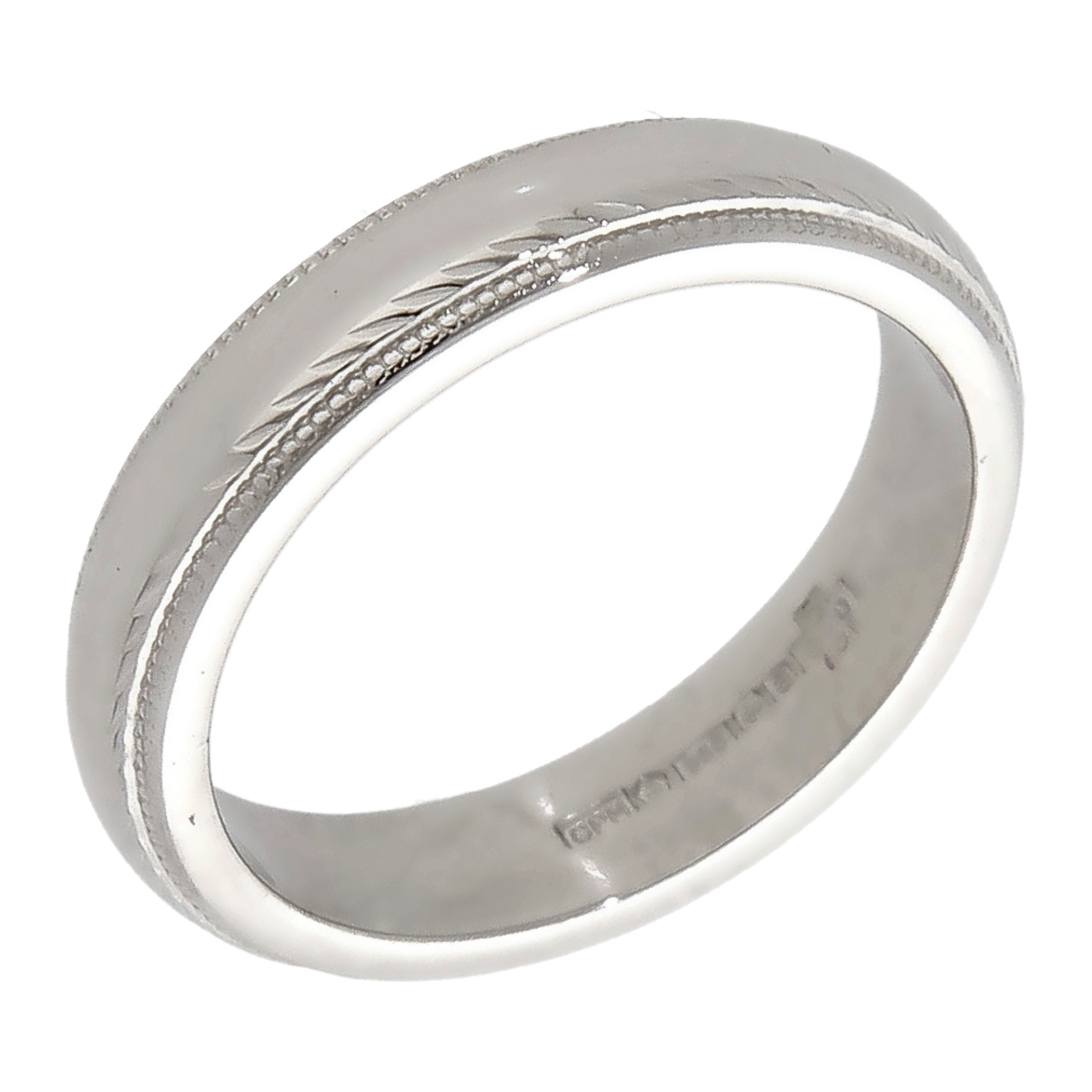 Pre-Owned Platinum Patterned Edge 4mm Wedding Band Ring