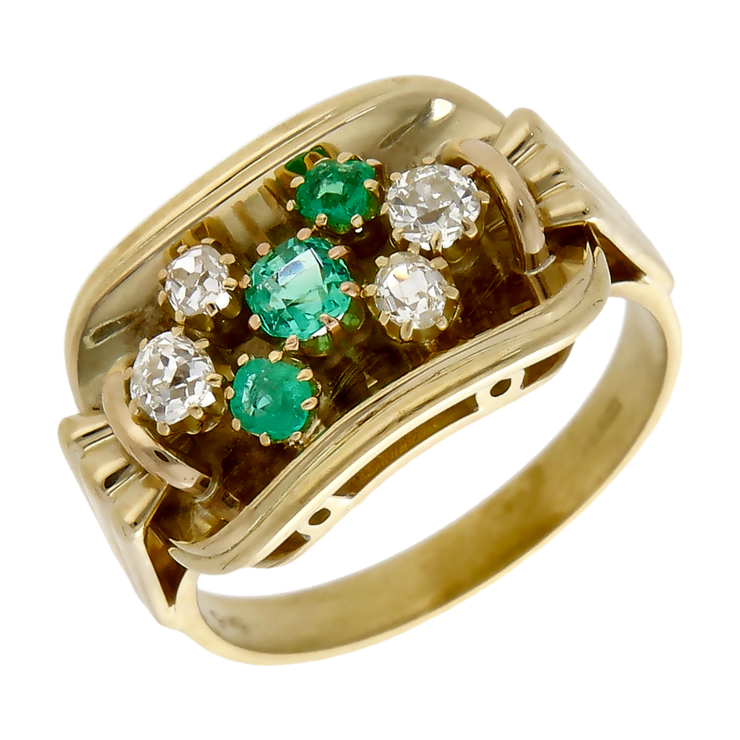 Pre-Owned 9ct Yellow Gold Emerald & Diamond Dress Ring
