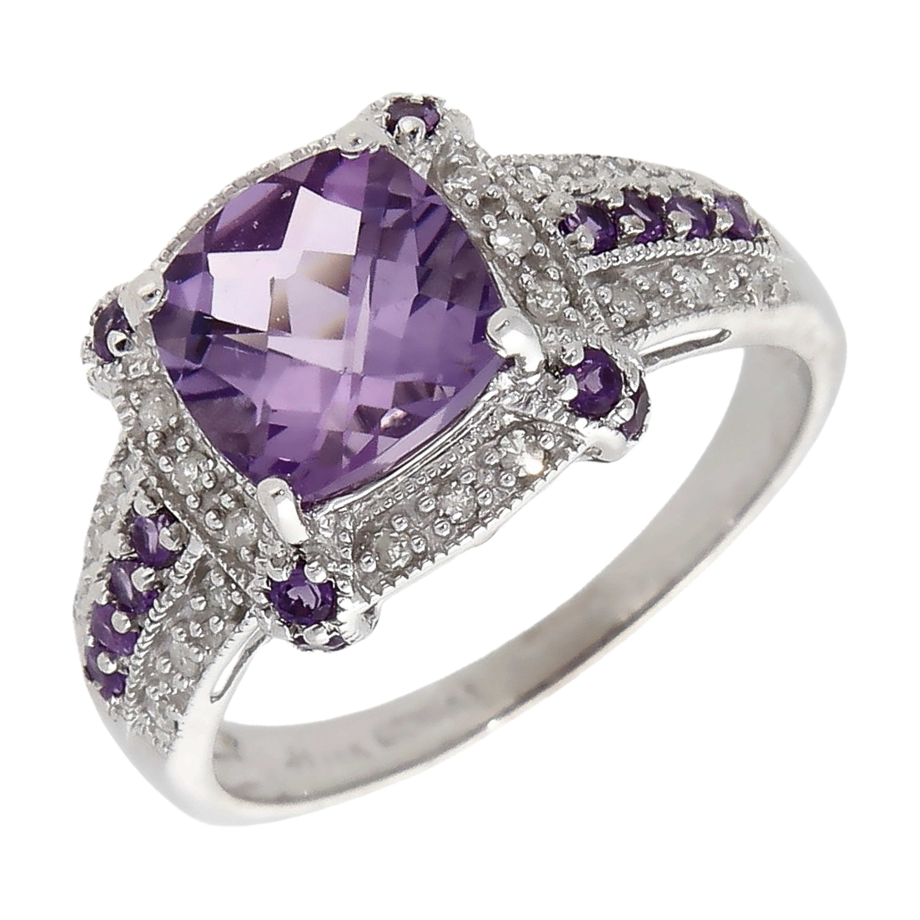 Pre-Owned 14ct White Gold Amethyst & Diamond Cluster Ring