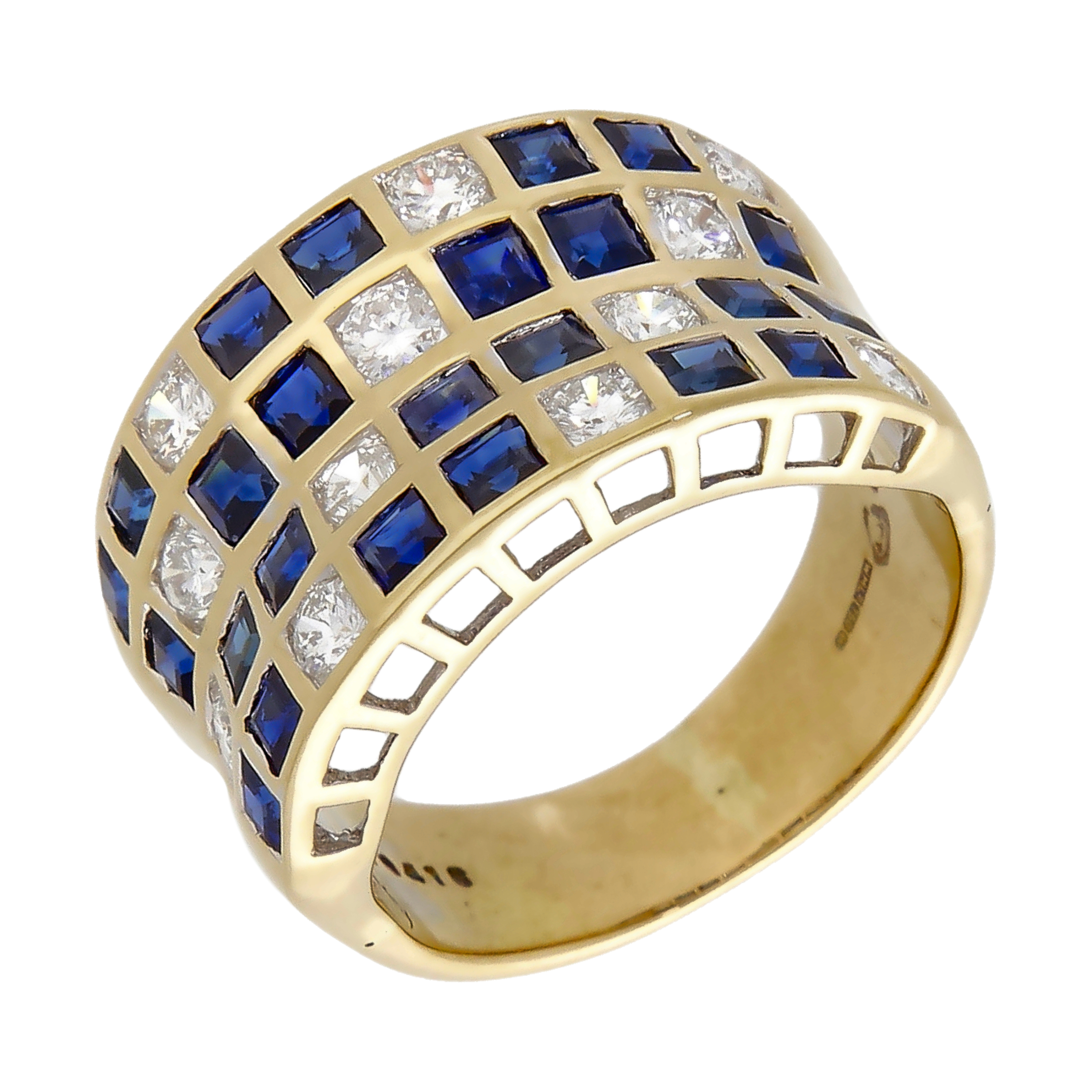 Pre-Owned 18ct Yellow Gold Sapphire & Diamond Curved Band Ring