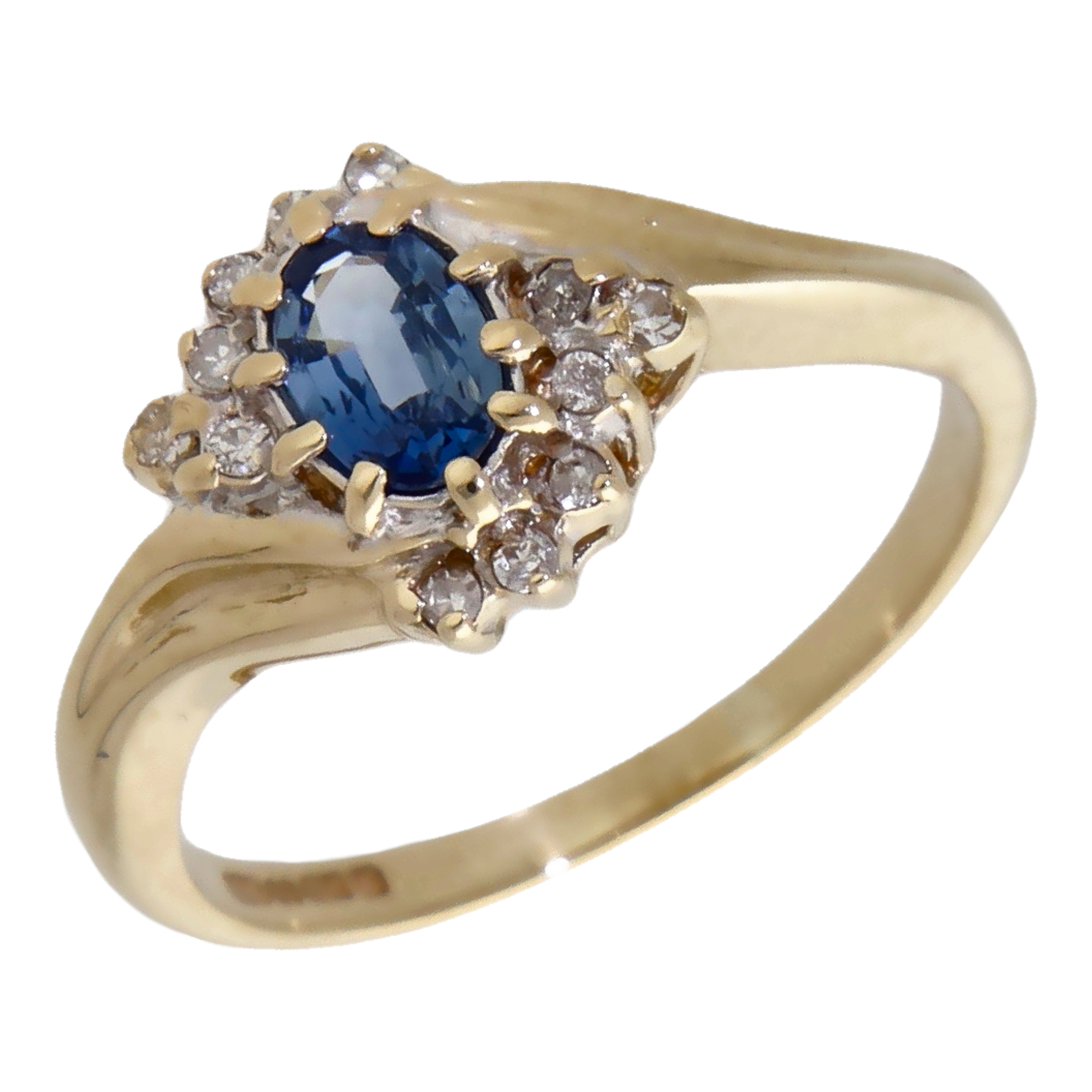 Pre-Owned 9ct Gold Blue Topaz & Diamond Cluster Twist Ring