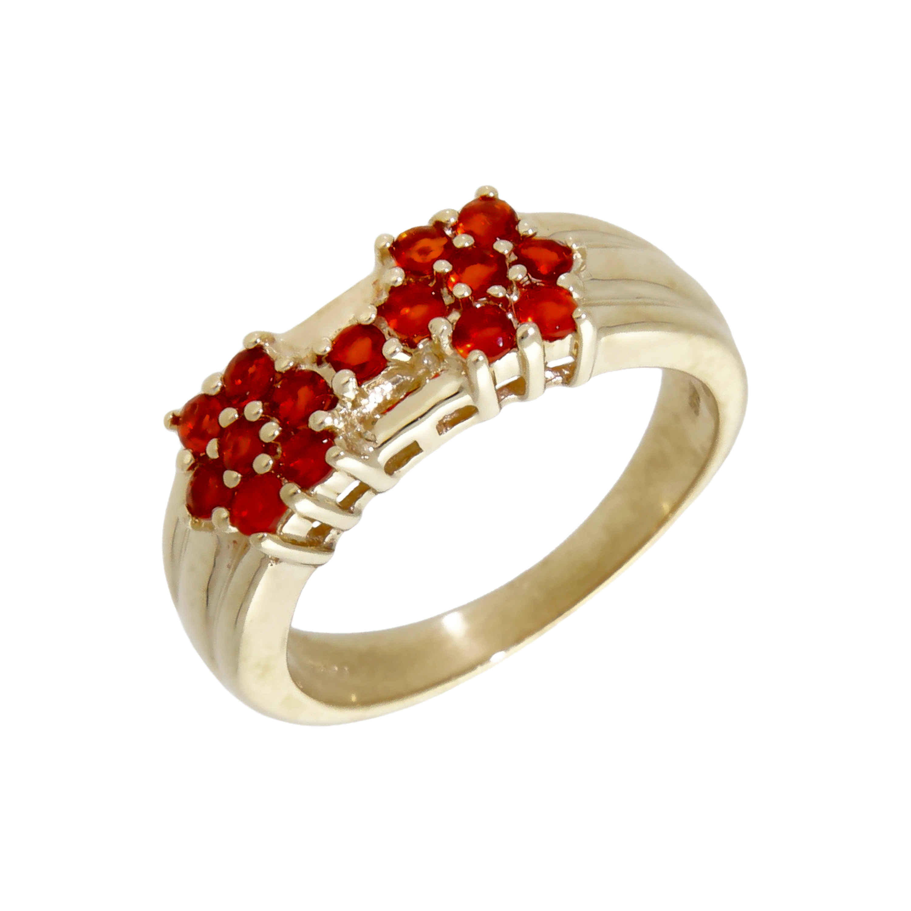 Pre-Owned 9ct Yellow Gold Fire Opal Cluster Dress Ring