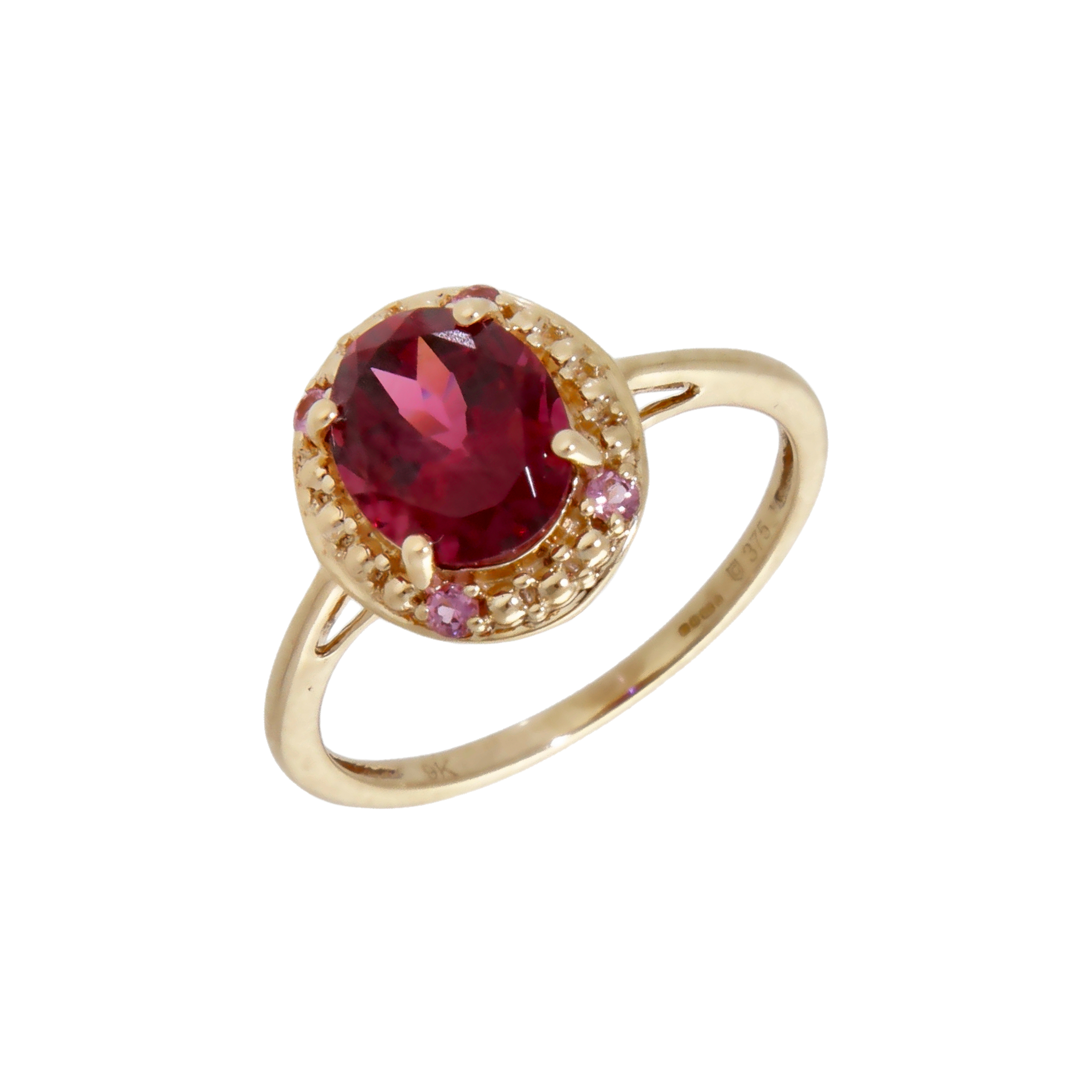 Pre-Owned 9ct Yellow Gold Red Tourmaline & Pink Topaz Dress Ring