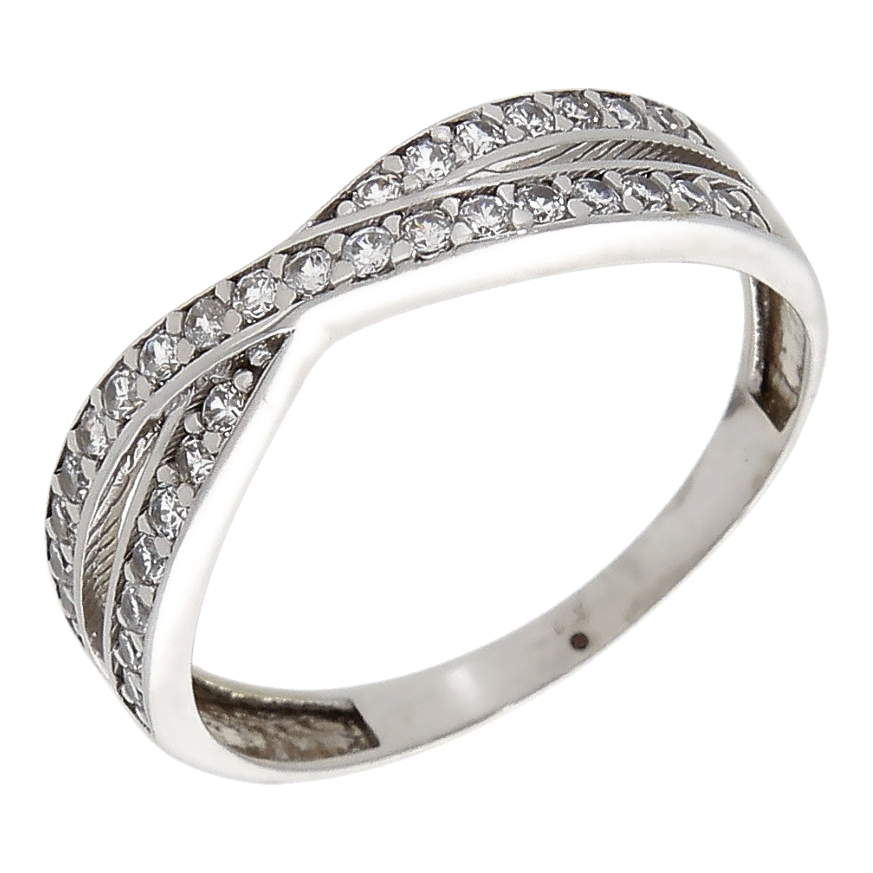 Pre-Owned 9ct White Gold Cubic Zirconia Crossover Wave Ring