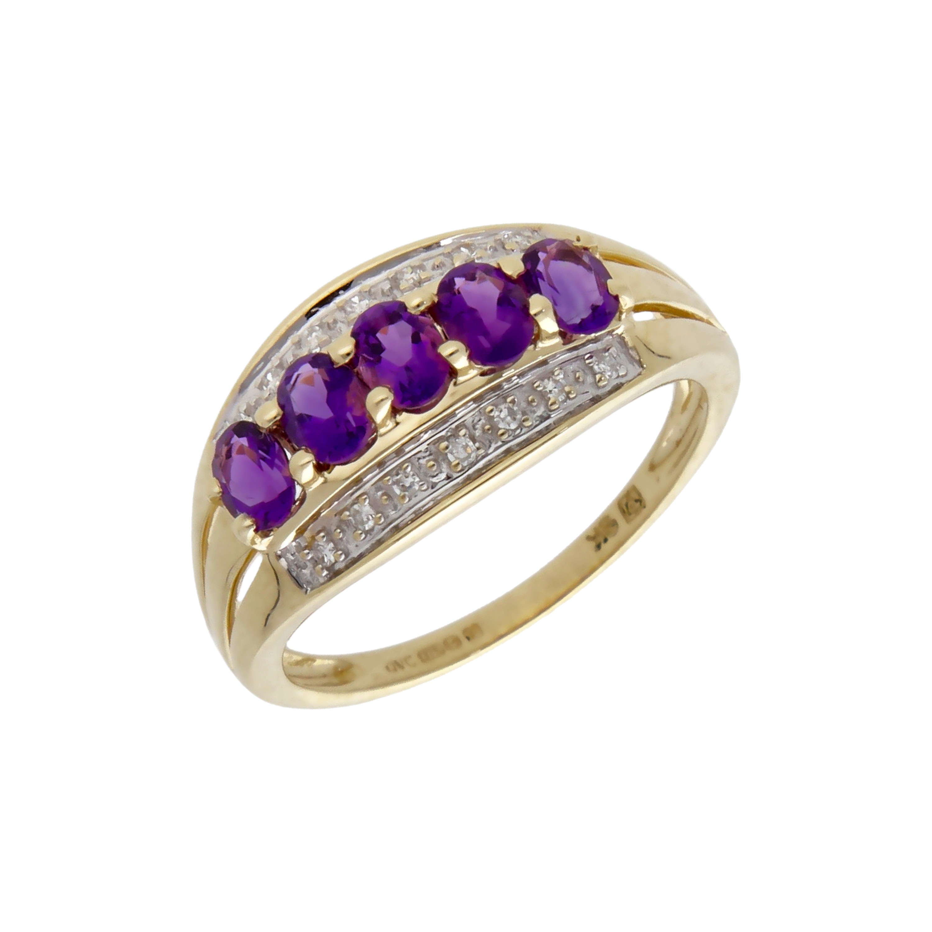 Pre-Owned 9ct Yellow Gold Amethyst & Diamond Dress Ring